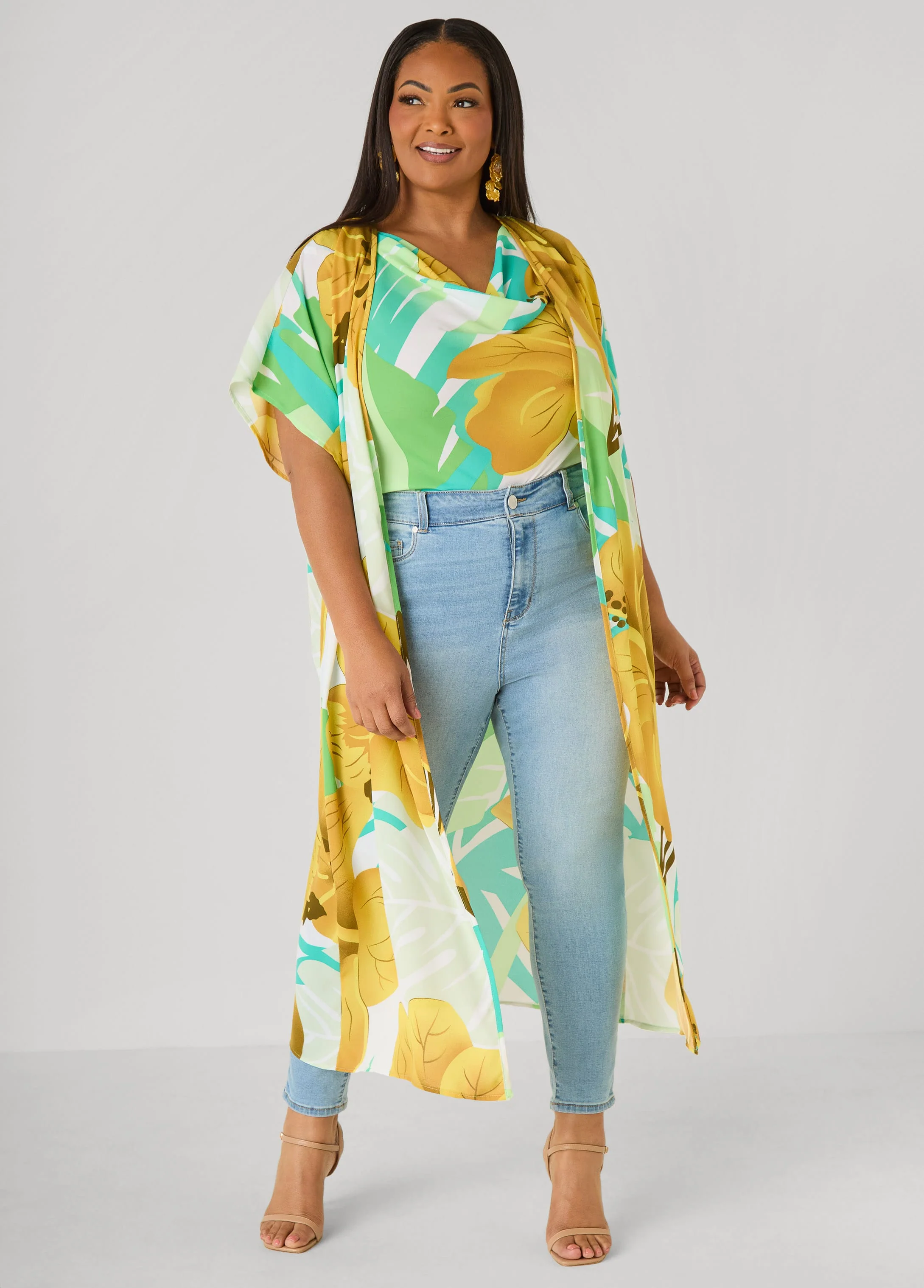 Leaf Print Open Front Duster - Image 3