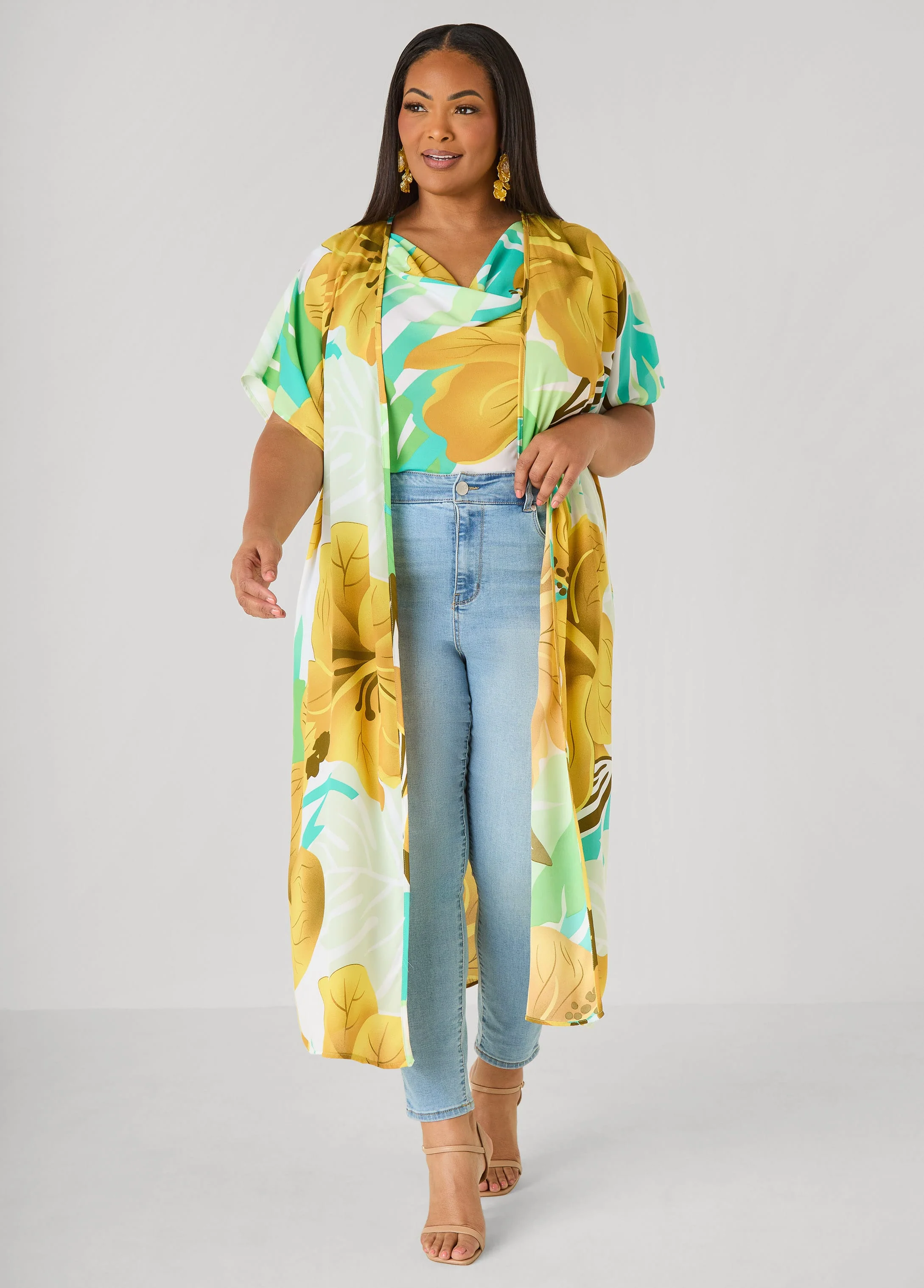 Leaf Print Open Front Duster - Image 4