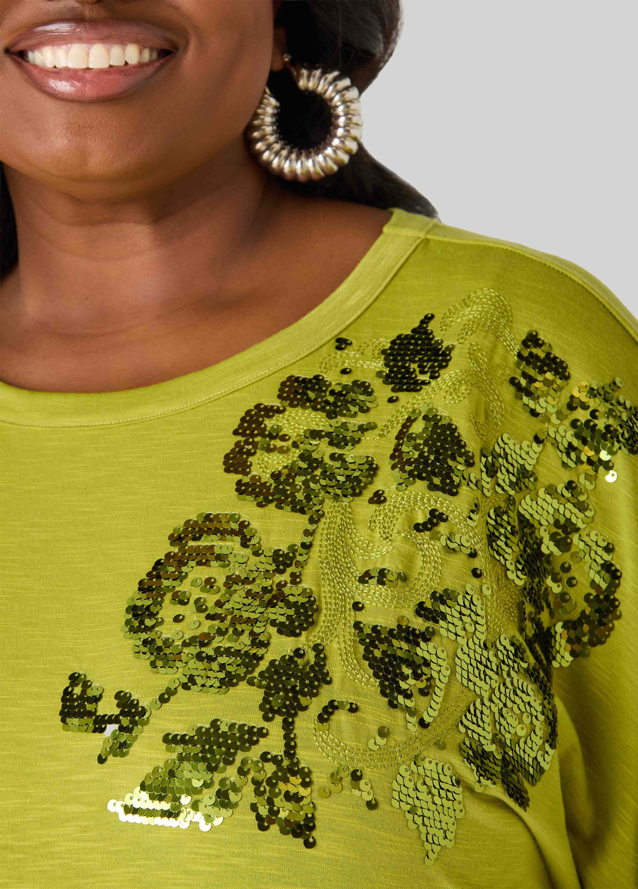Sequined Floral Jersey Tee - Image 4