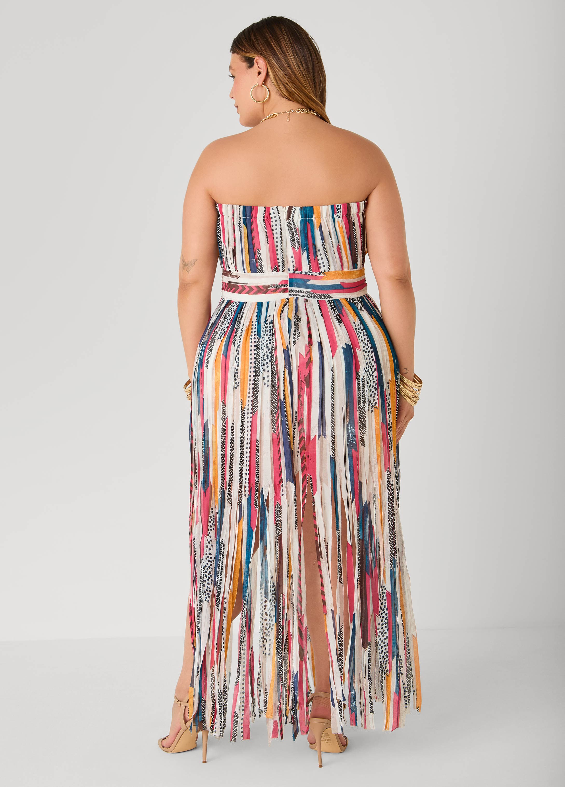 Printed Fringed Strapless Dress - Image 2