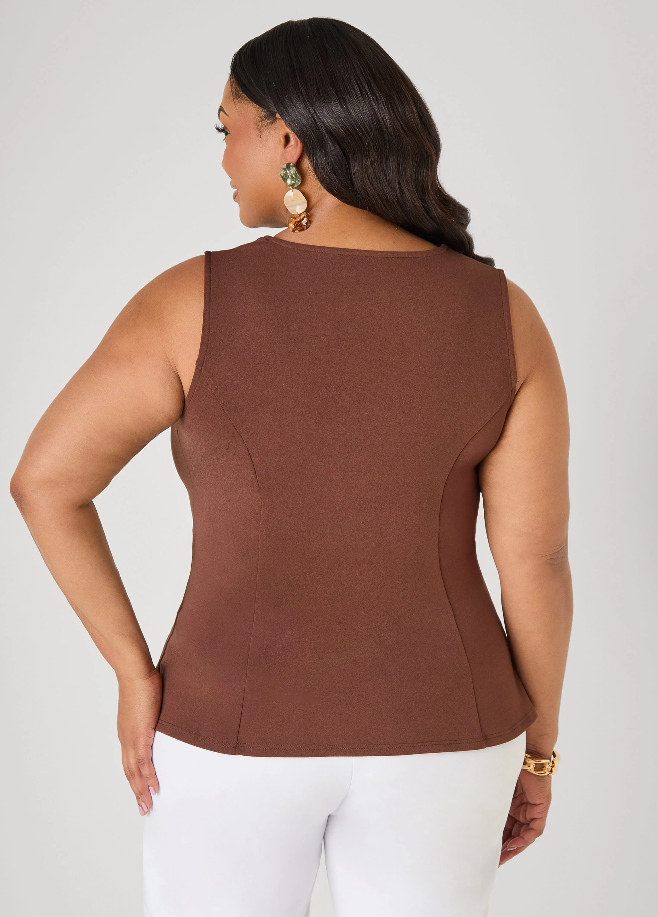 V Neck Stretch Crepe Peplum Top - Image 2
