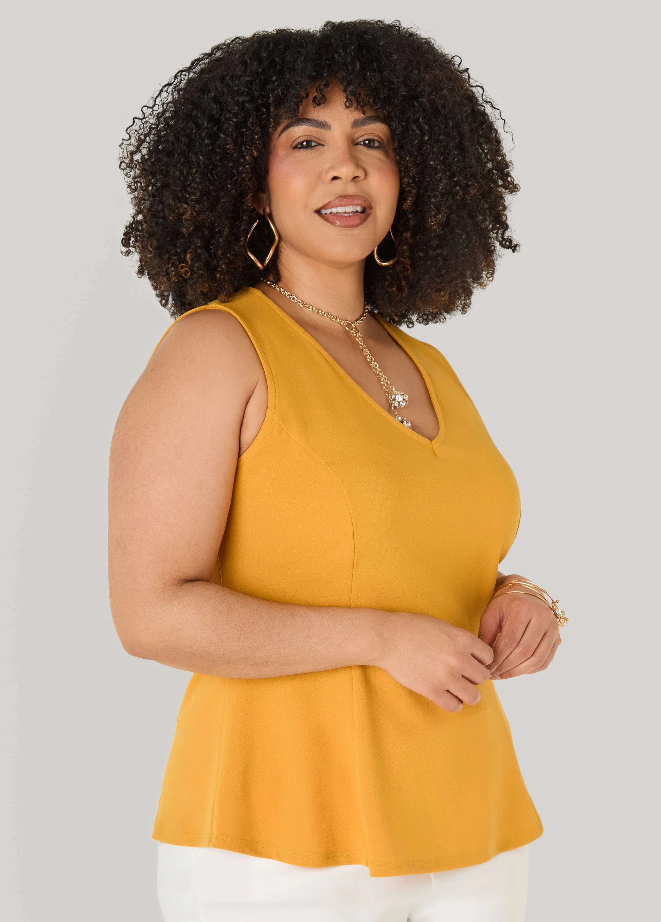 V Neck Stretch Crepe Peplum Top - Image 8