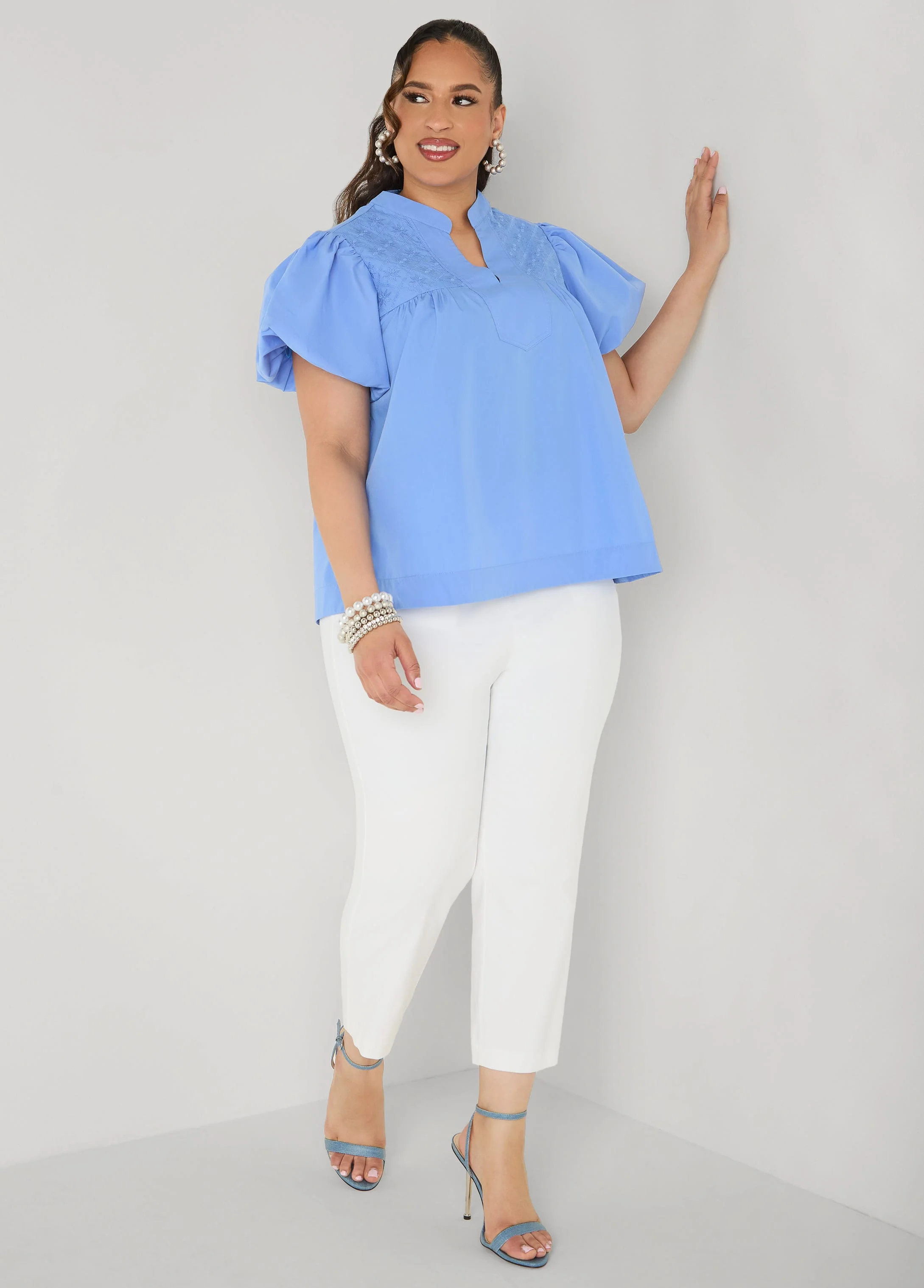 Puff Sleeve Embroidered Top - Image 3