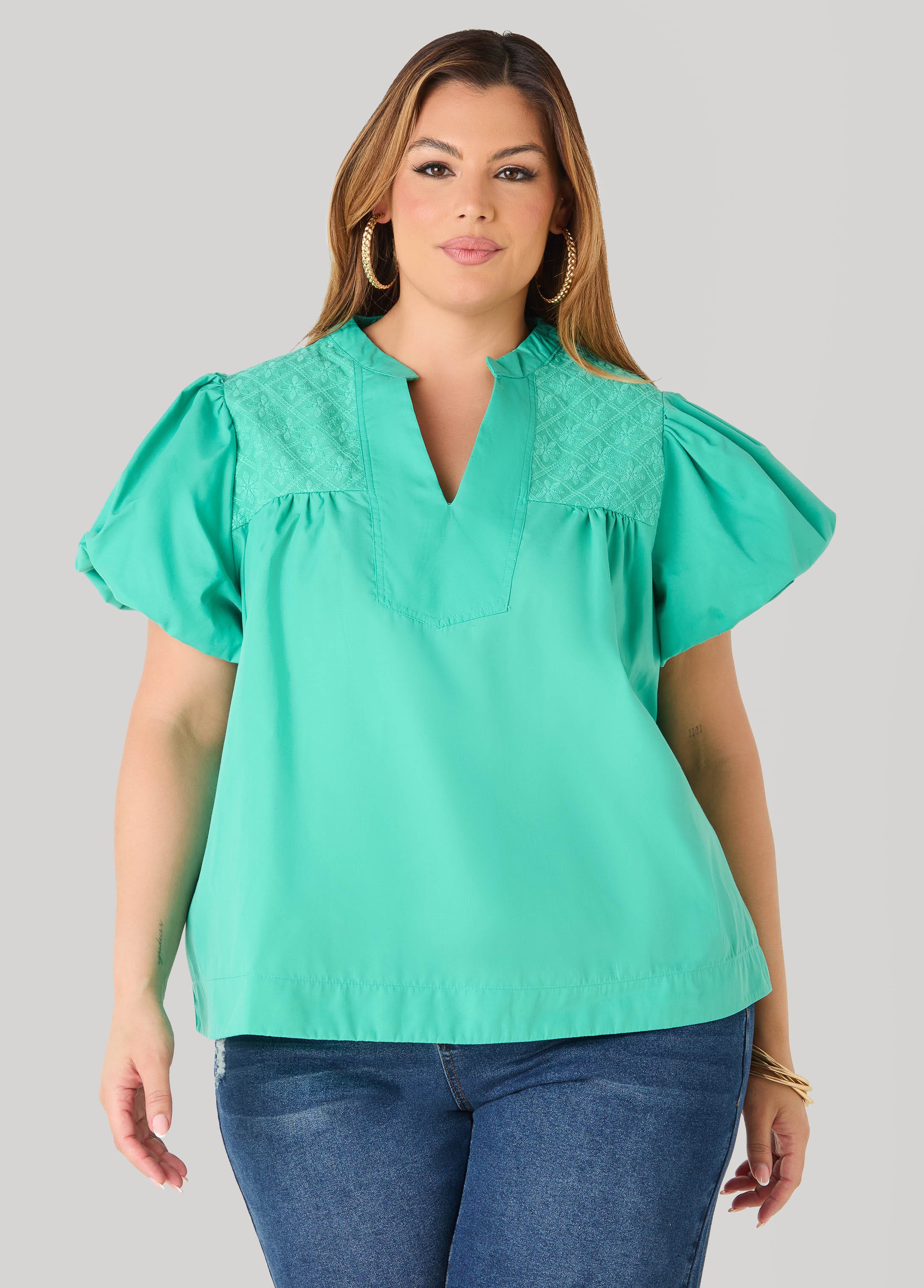 Puff Sleeve Embroidered Top - Image 9