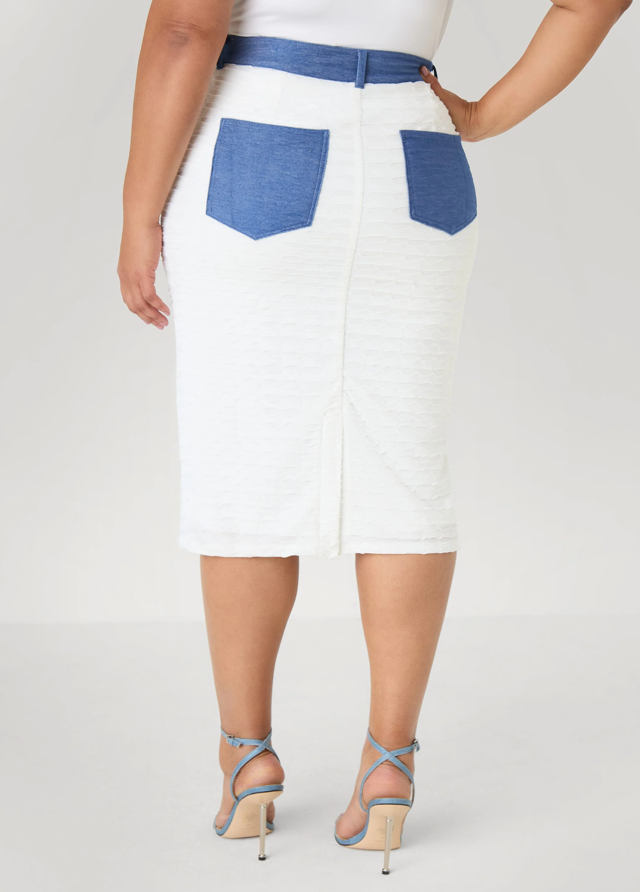Denim Paneled Textured Skirt - Image 2