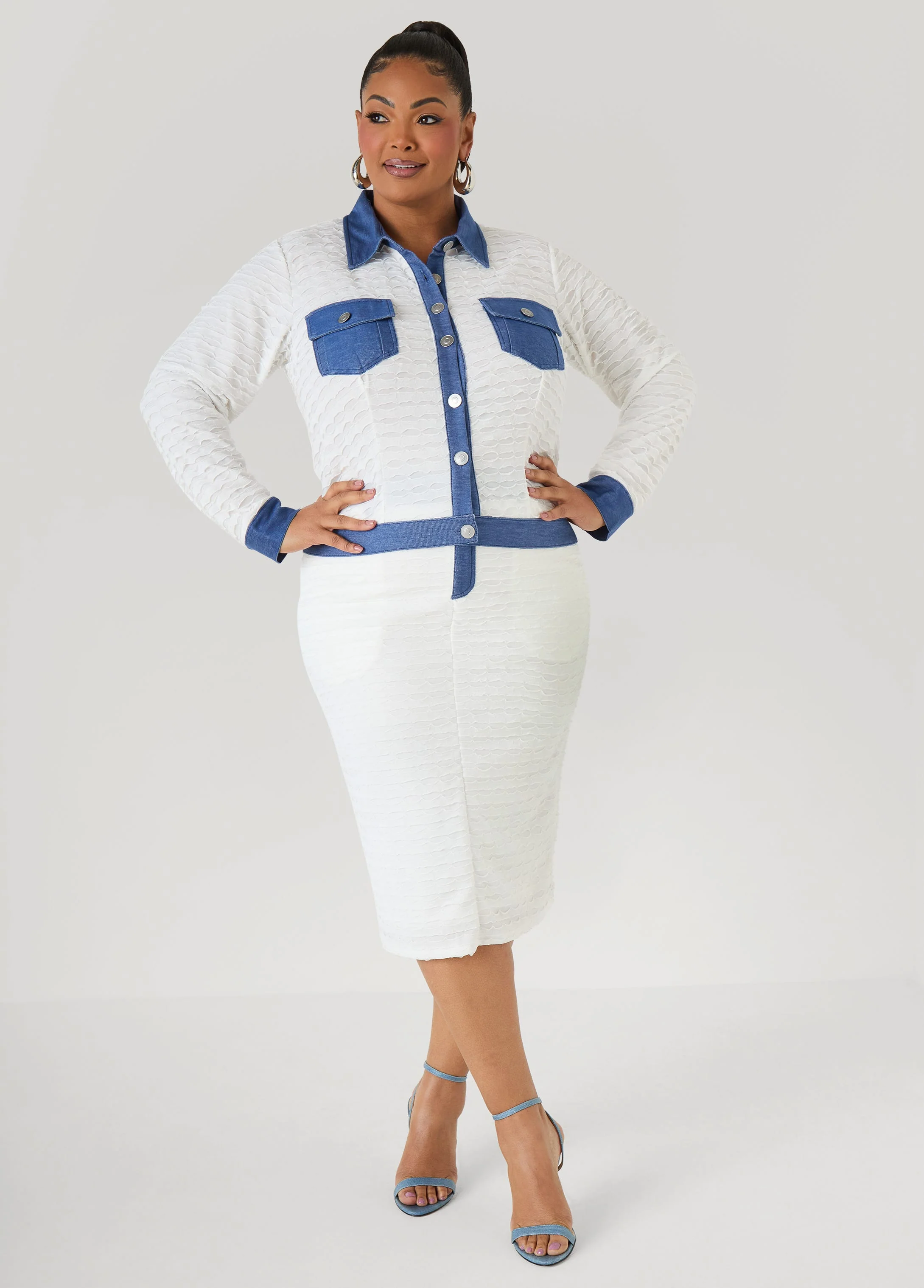 Denim Paneled Textured Skirt - Image 4