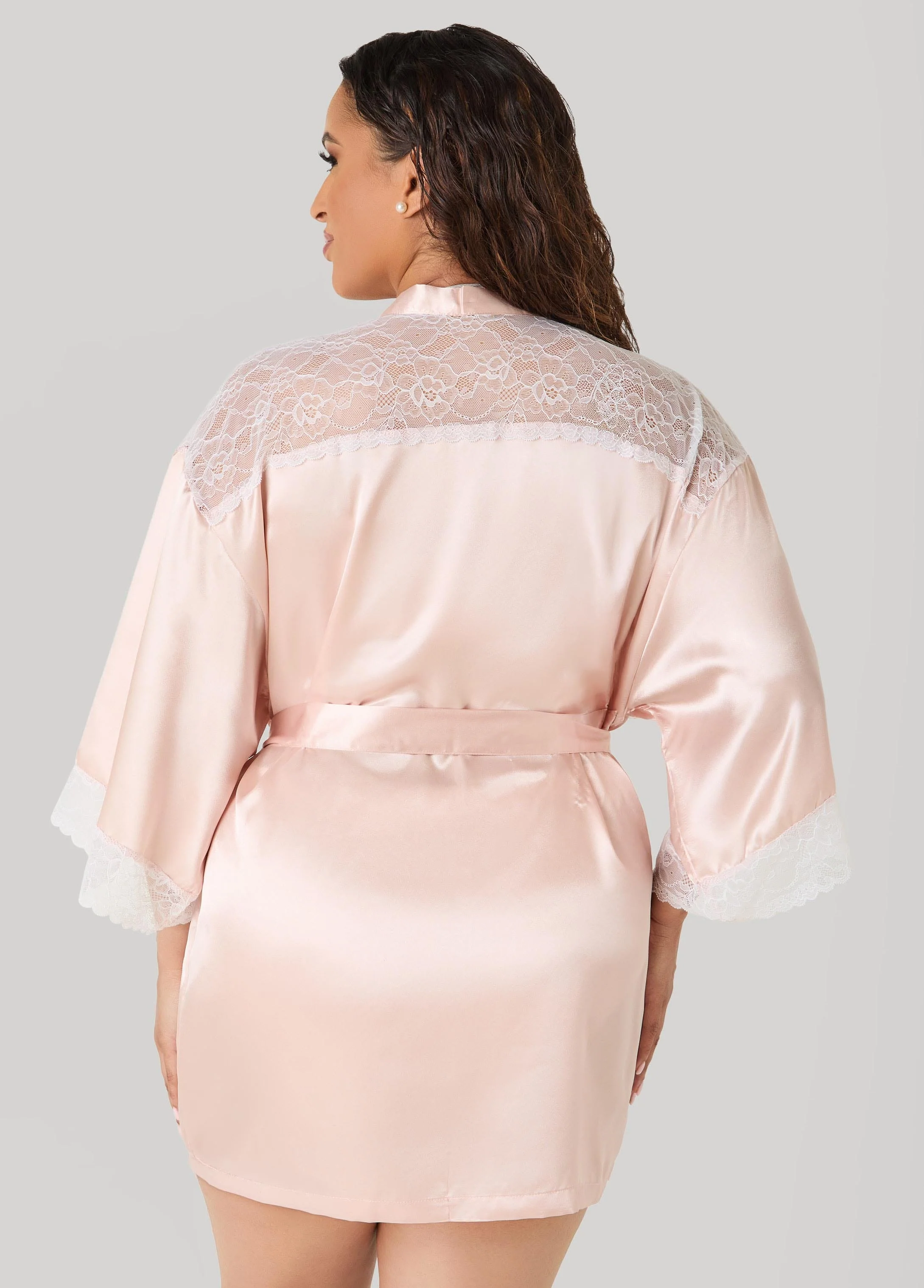 Two Tone Lace Paneled Satin Robe - Image 2