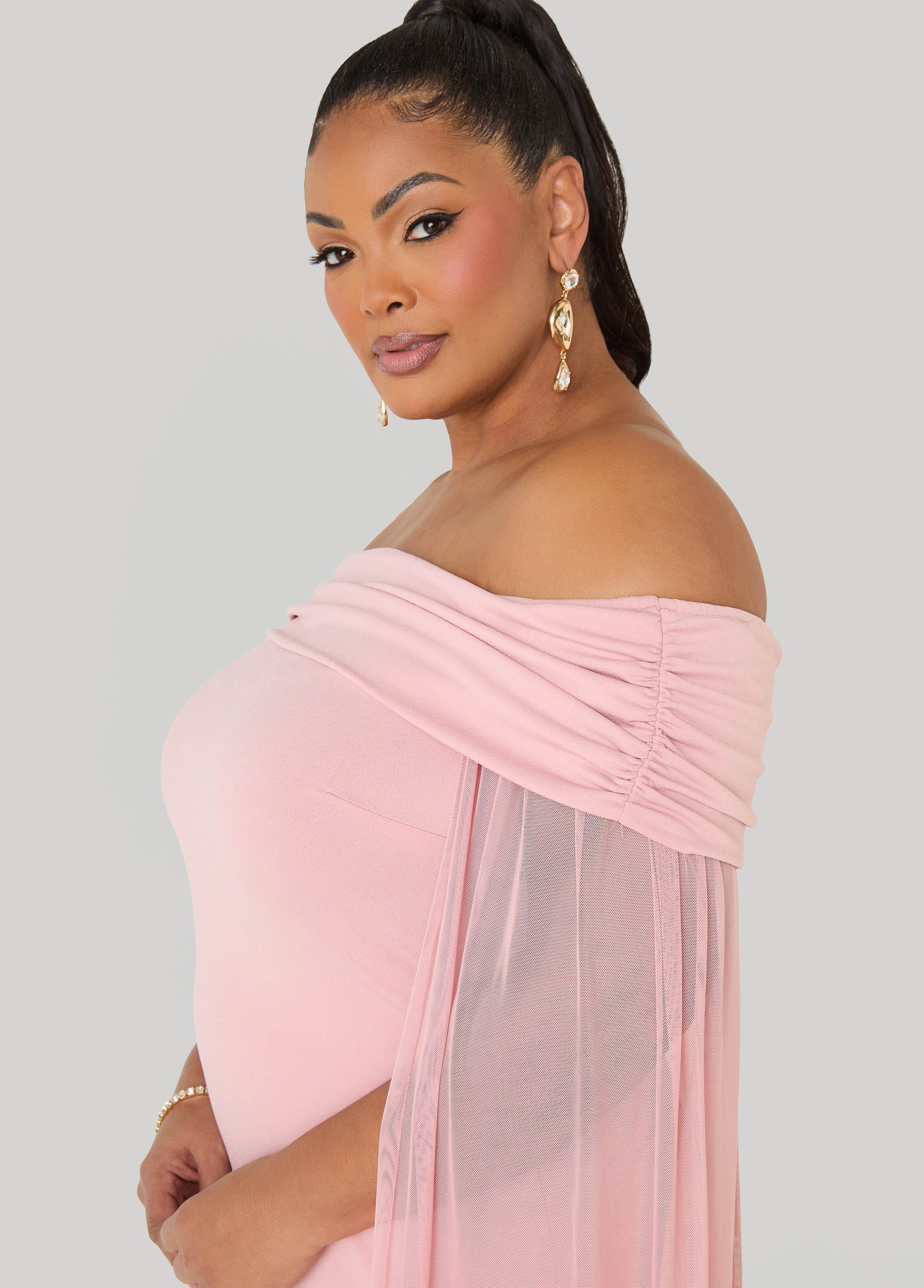 Off The Shoulder Cape Dress - Image 4