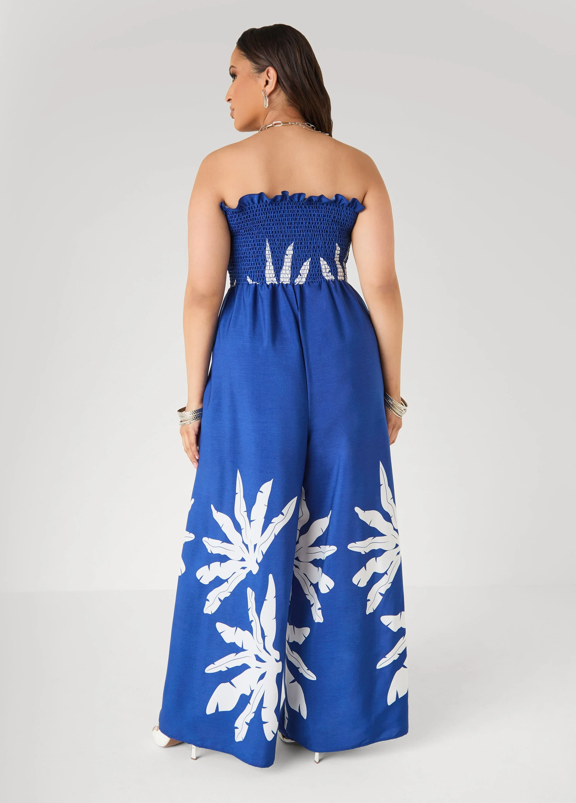Strapless Leaf Print Jumpsuit - Image 2