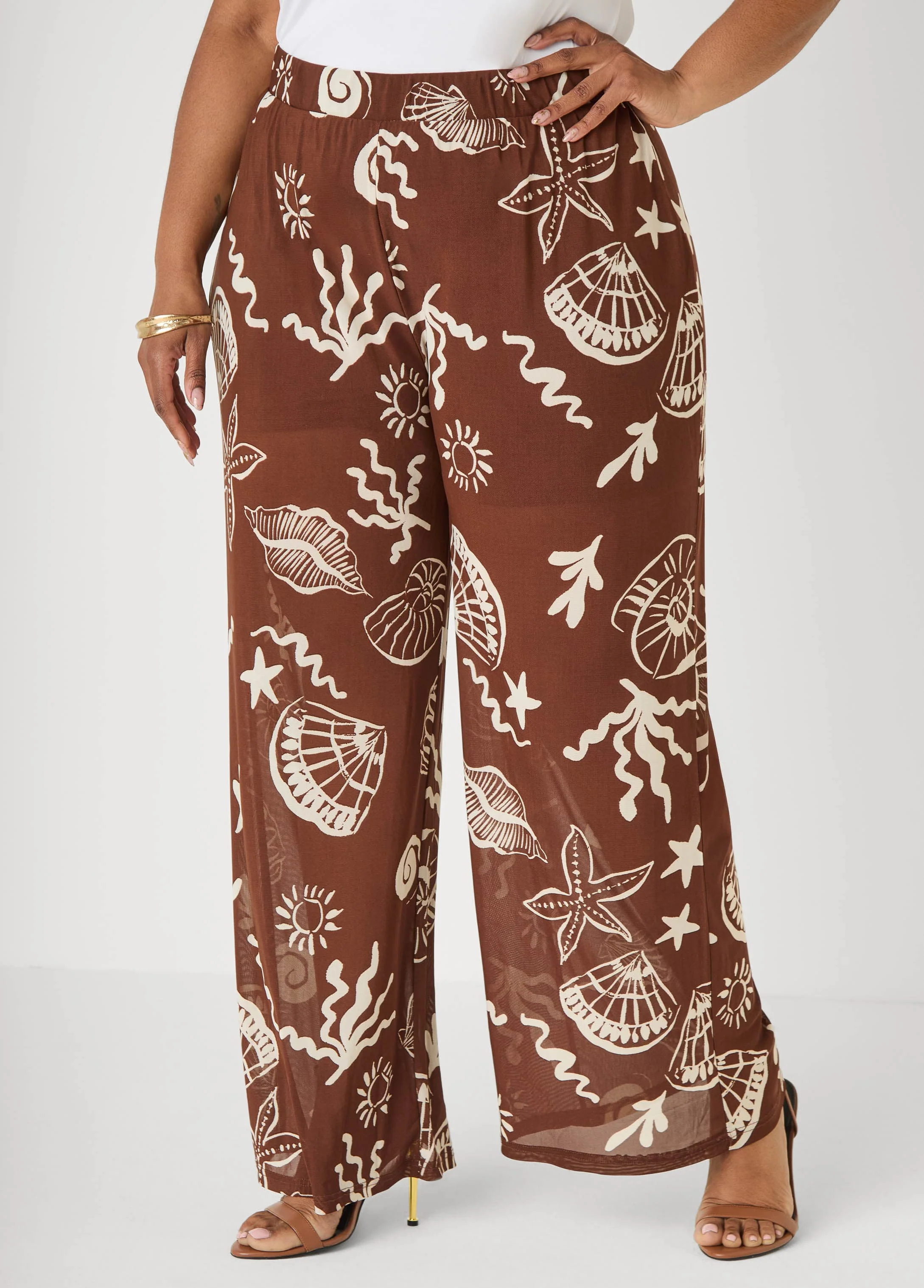 Beach Print Wide Leg Pants