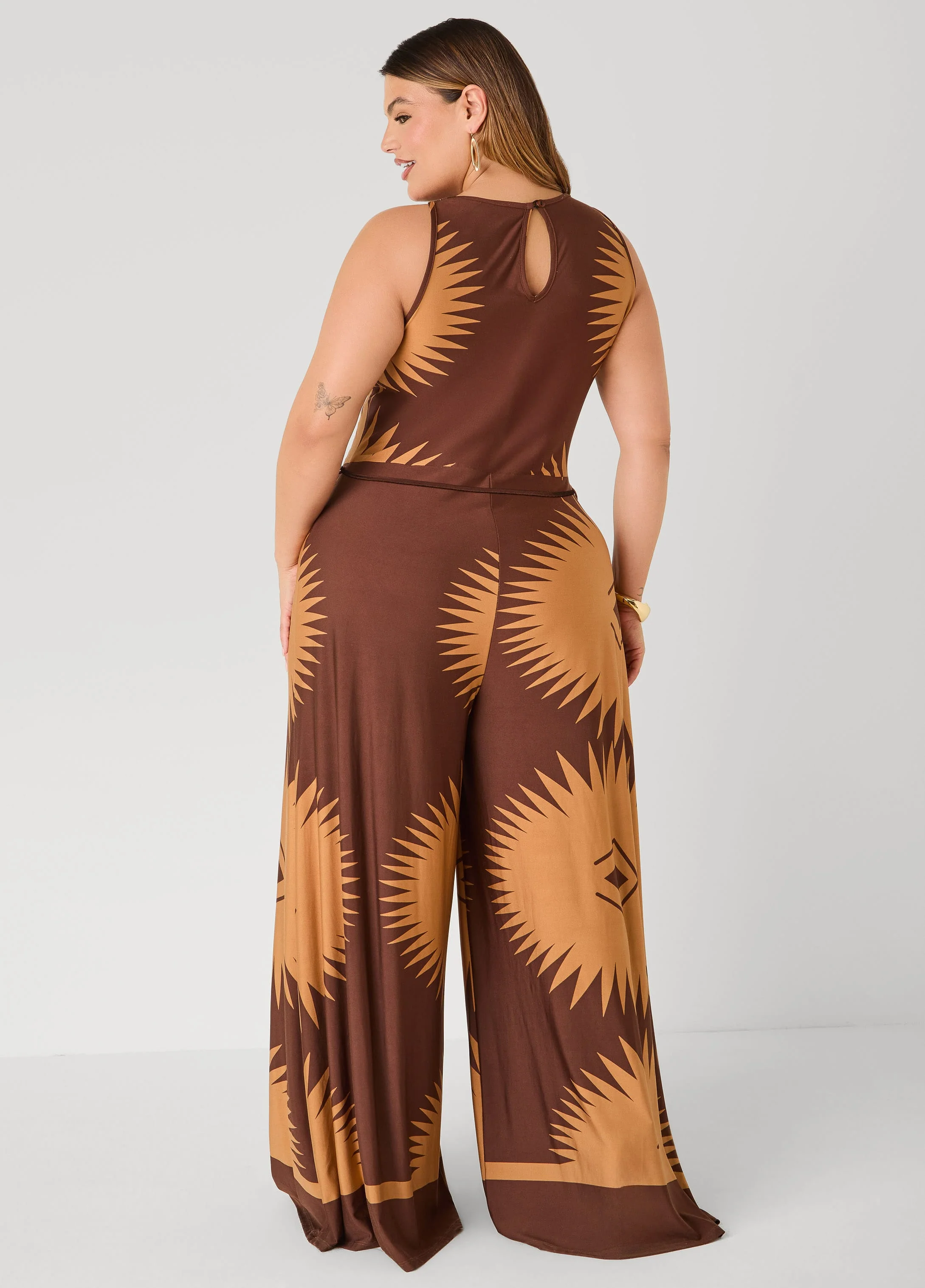 Belted Printed Wide Leg Jumpsuit - Image 2