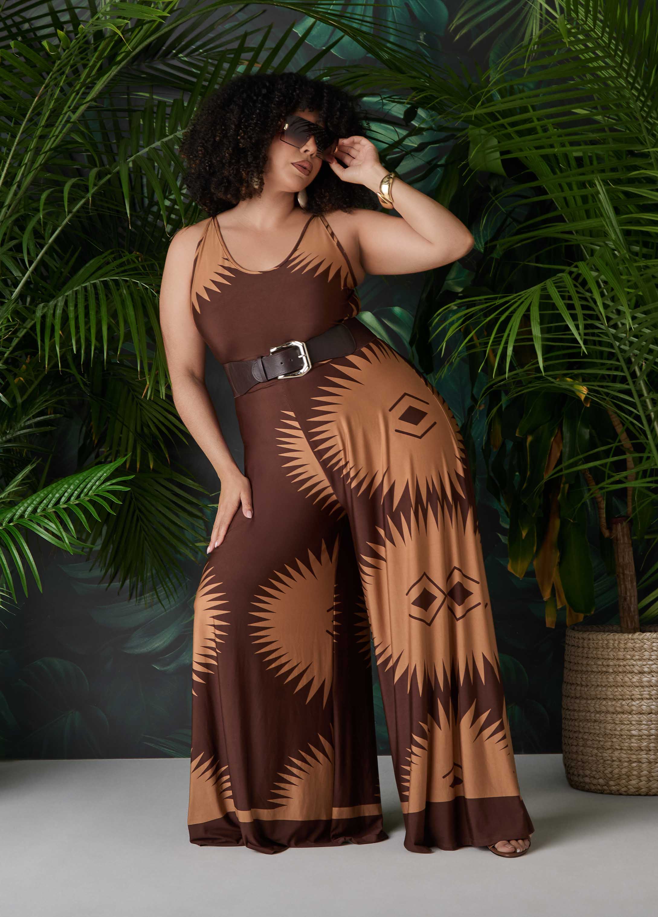 Belted Printed Wide Leg Jumpsuit - Image 6