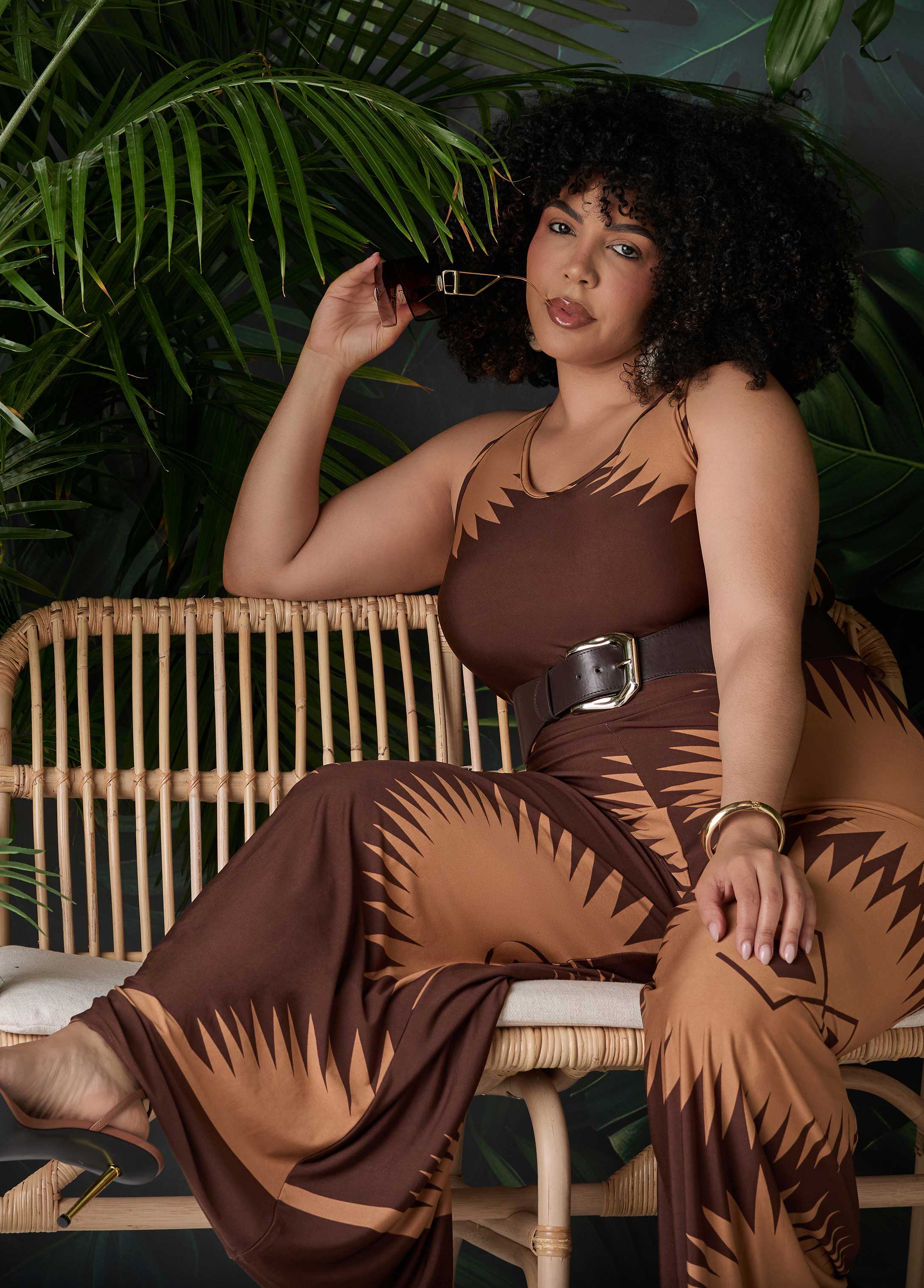 Belted Printed Wide Leg Jumpsuit - Image 8
