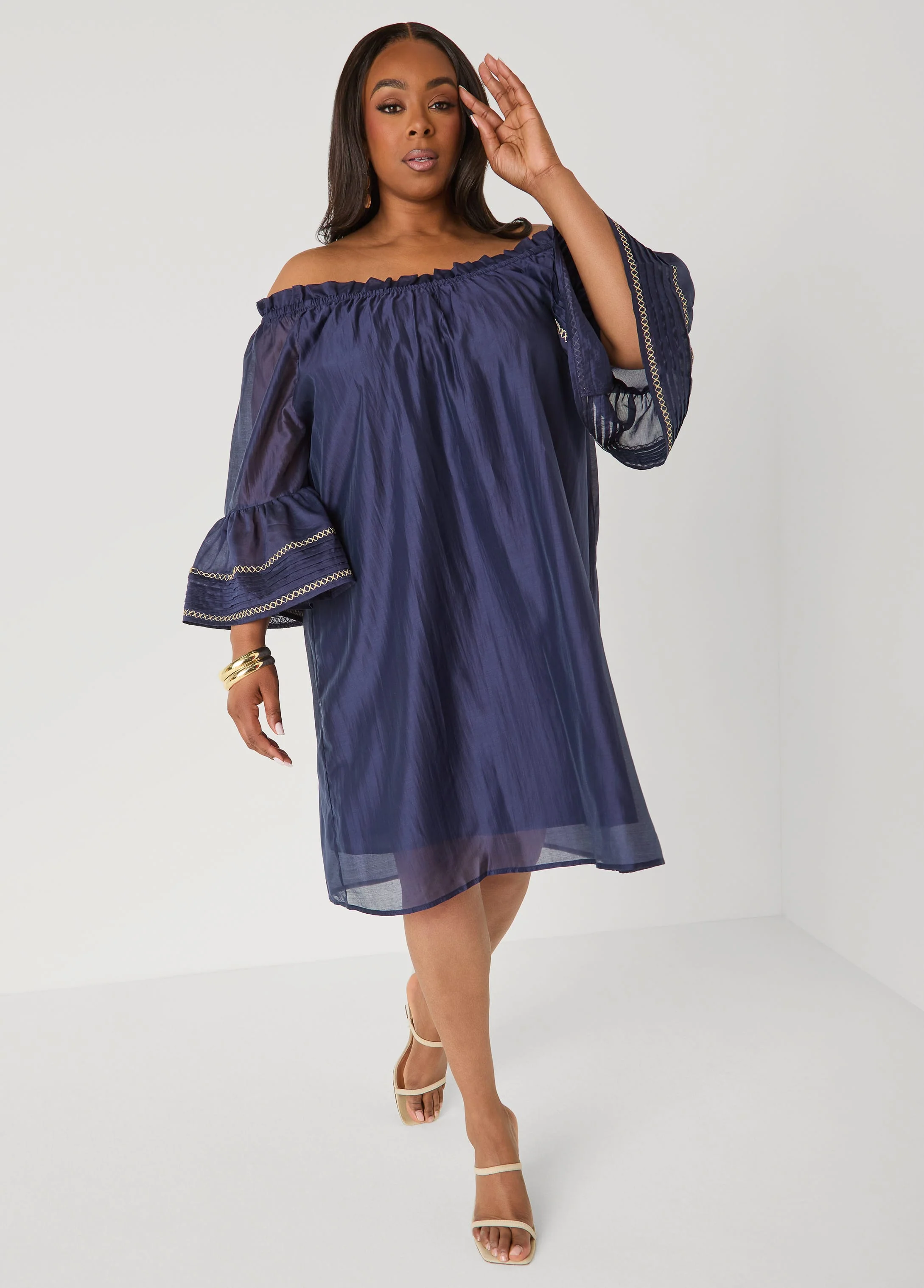 Embroidered Off The Shoulder Dress - Image 7