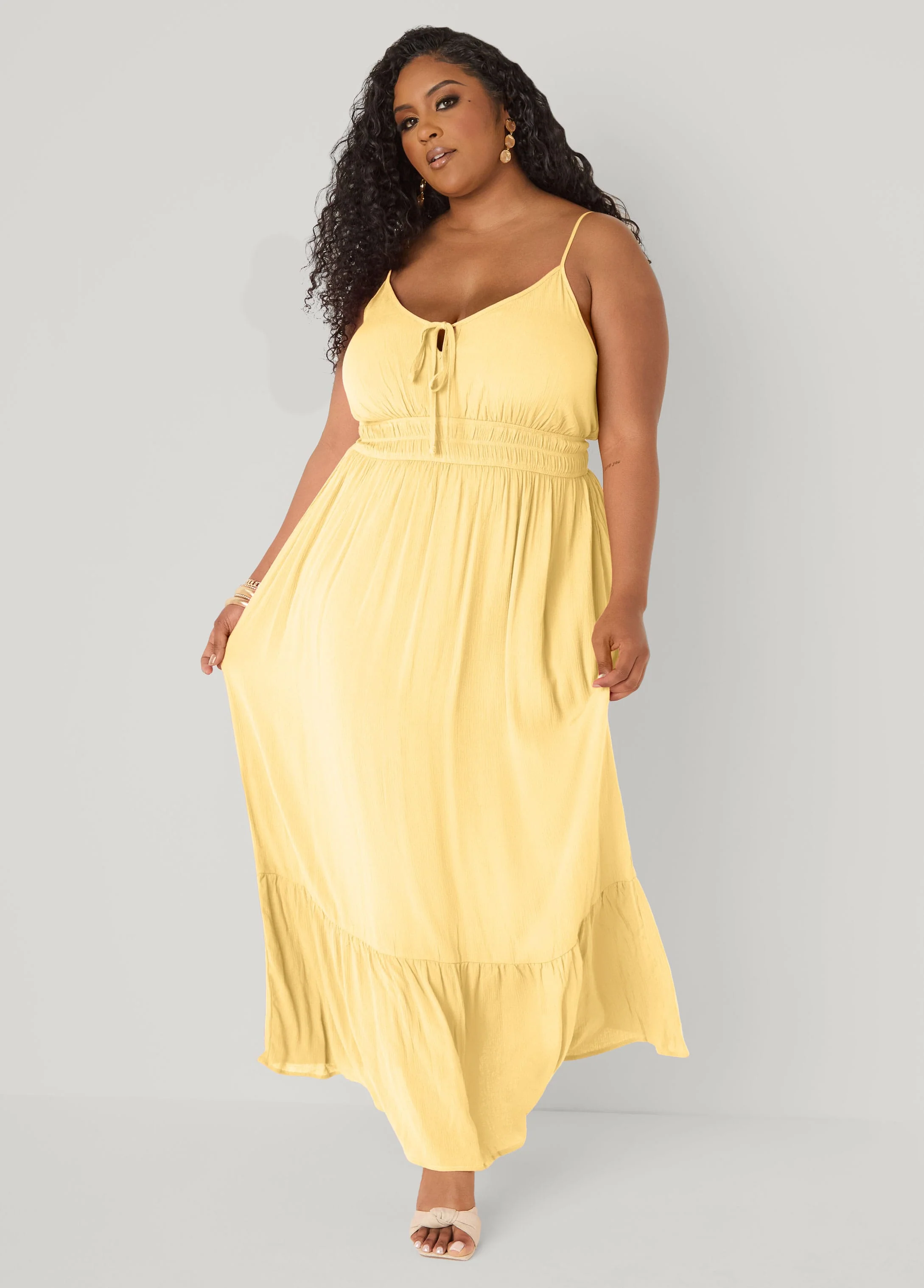 Smocked Tie Front Maxi Dress - Image 3
