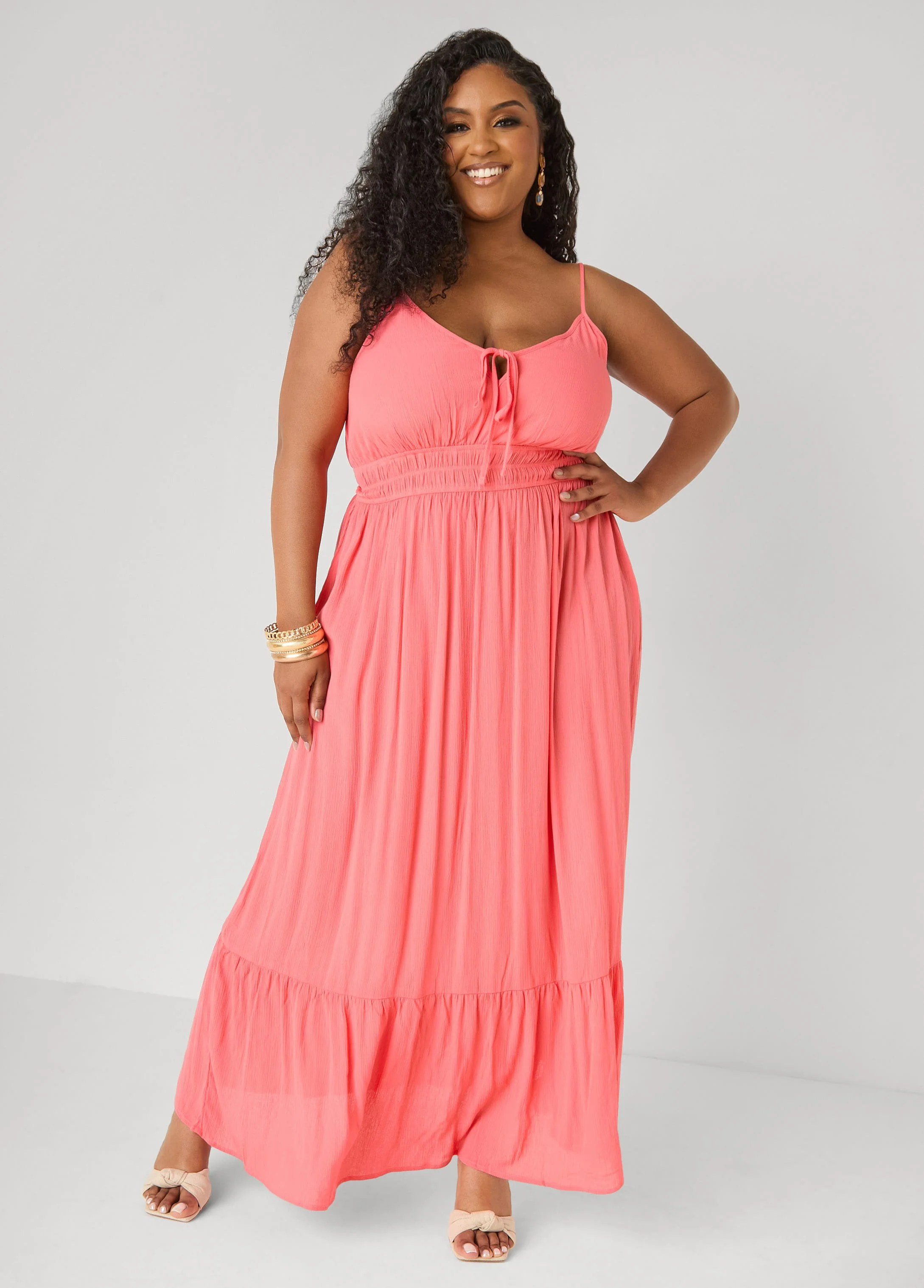 Smocked Tie Front Maxi Dress - Image 9