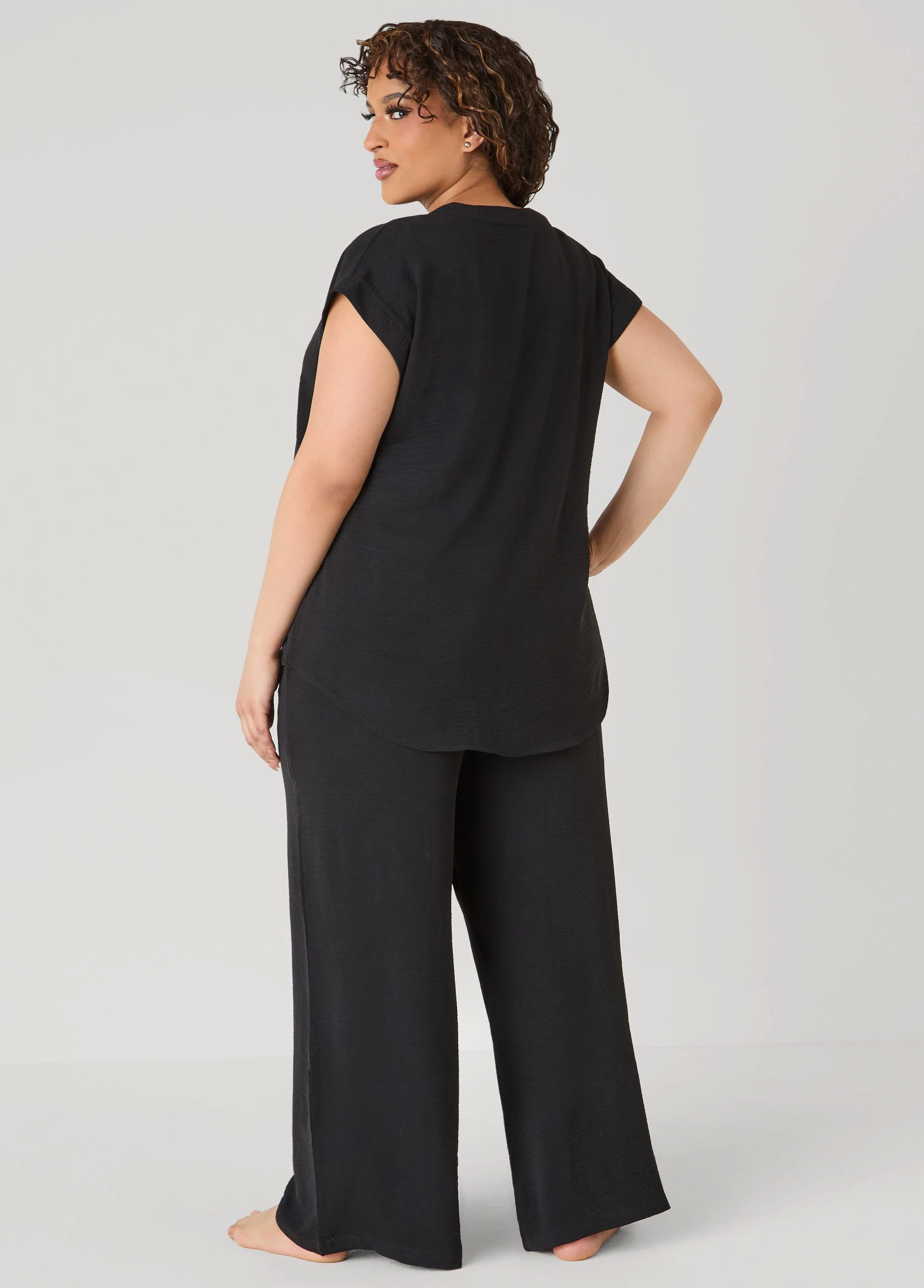 Textured V Neck Pajama Set - Image 2