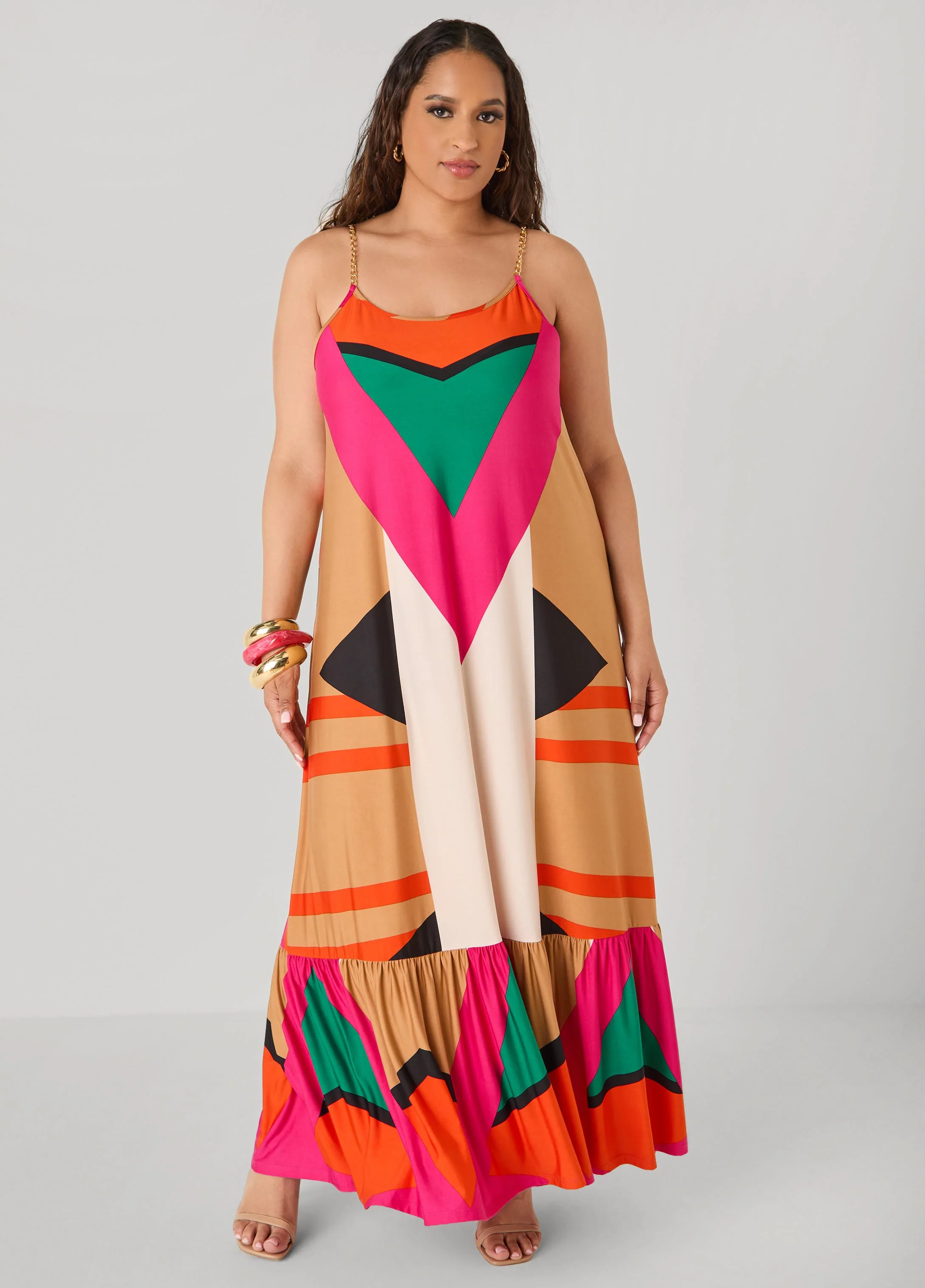 Tall Chain Trimmed Geo Print Maxi Dress