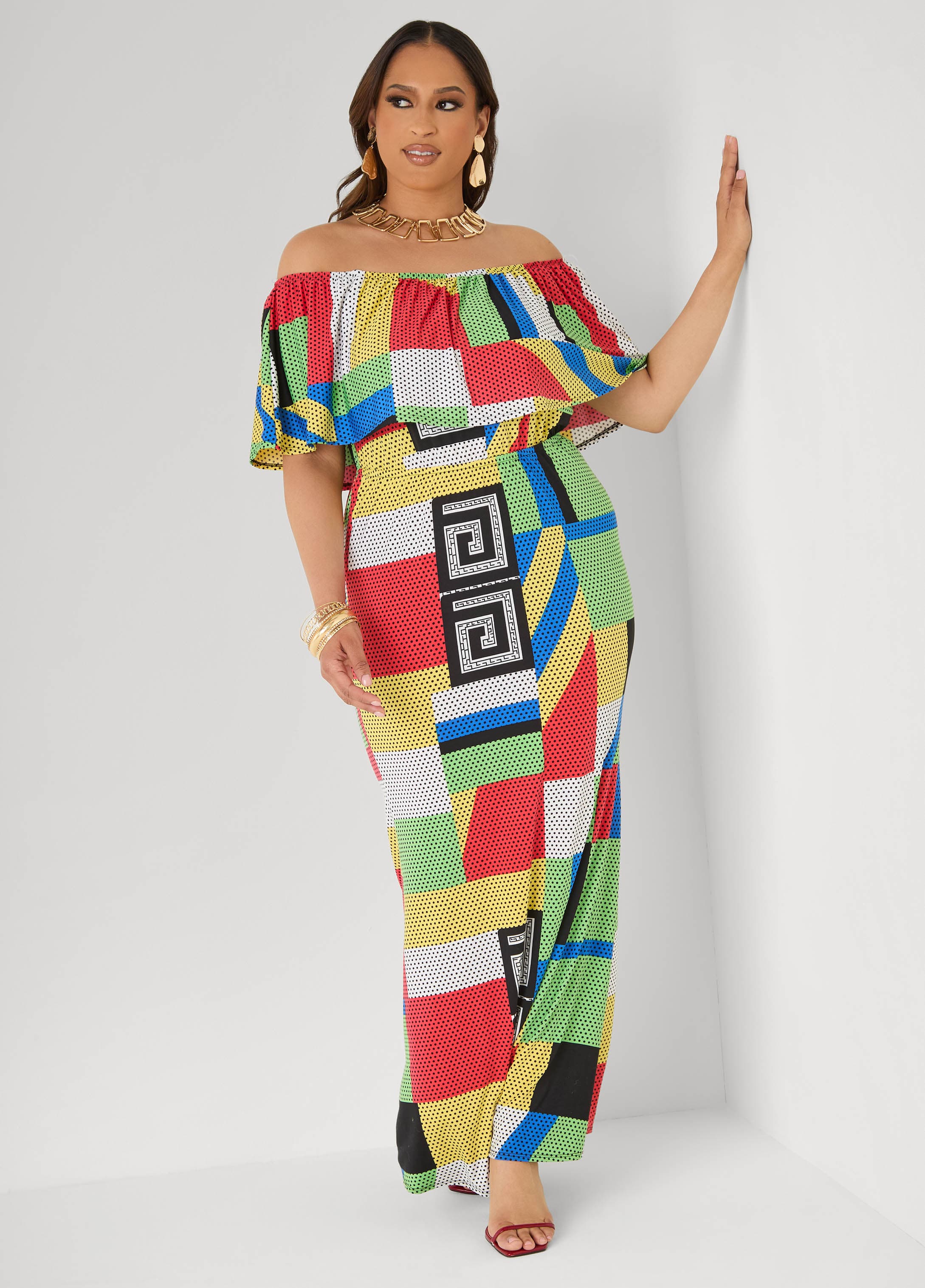 Off The Shoulder Geo Maxi Dress - Image 3
