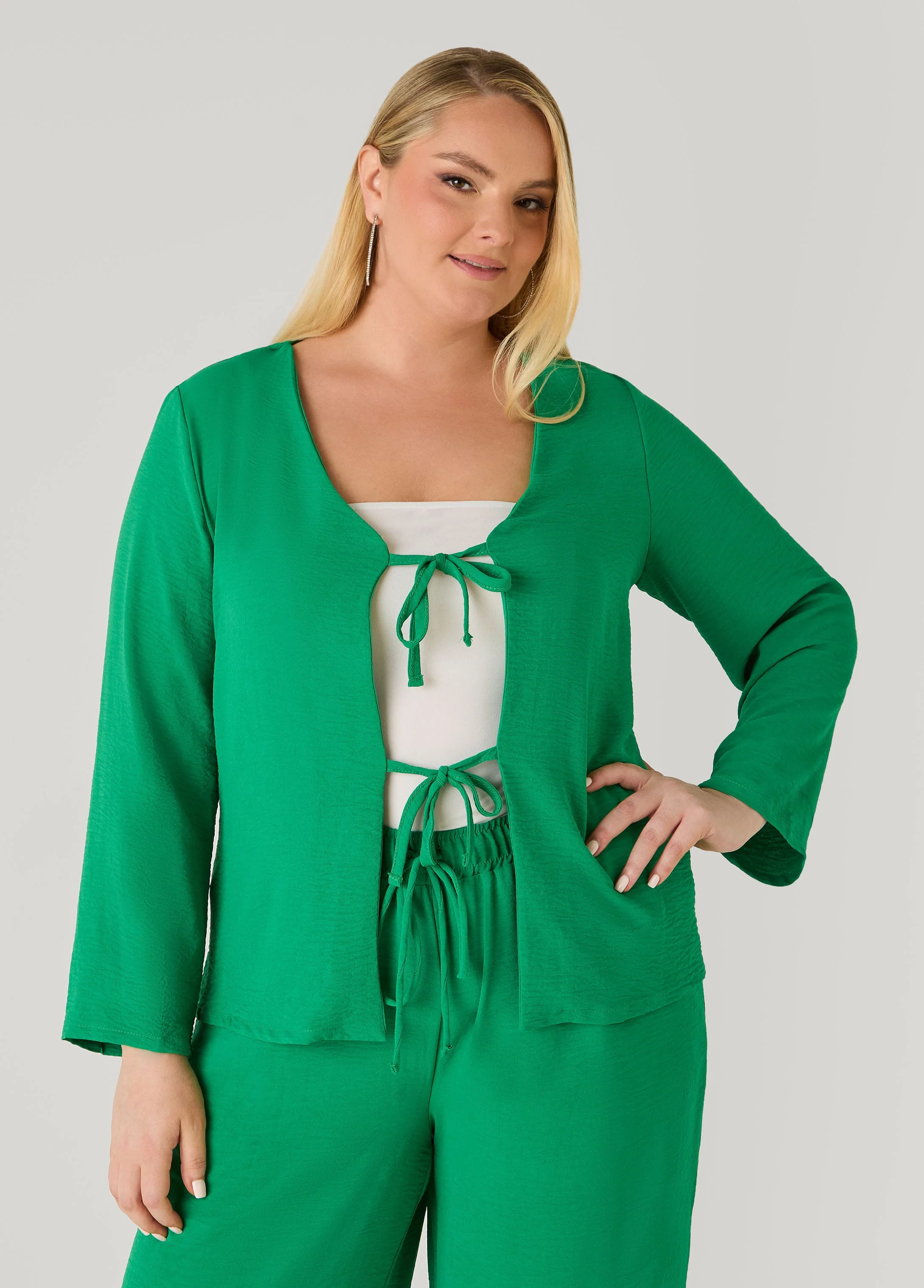 Textured Tie Front Jacket - Image 13
