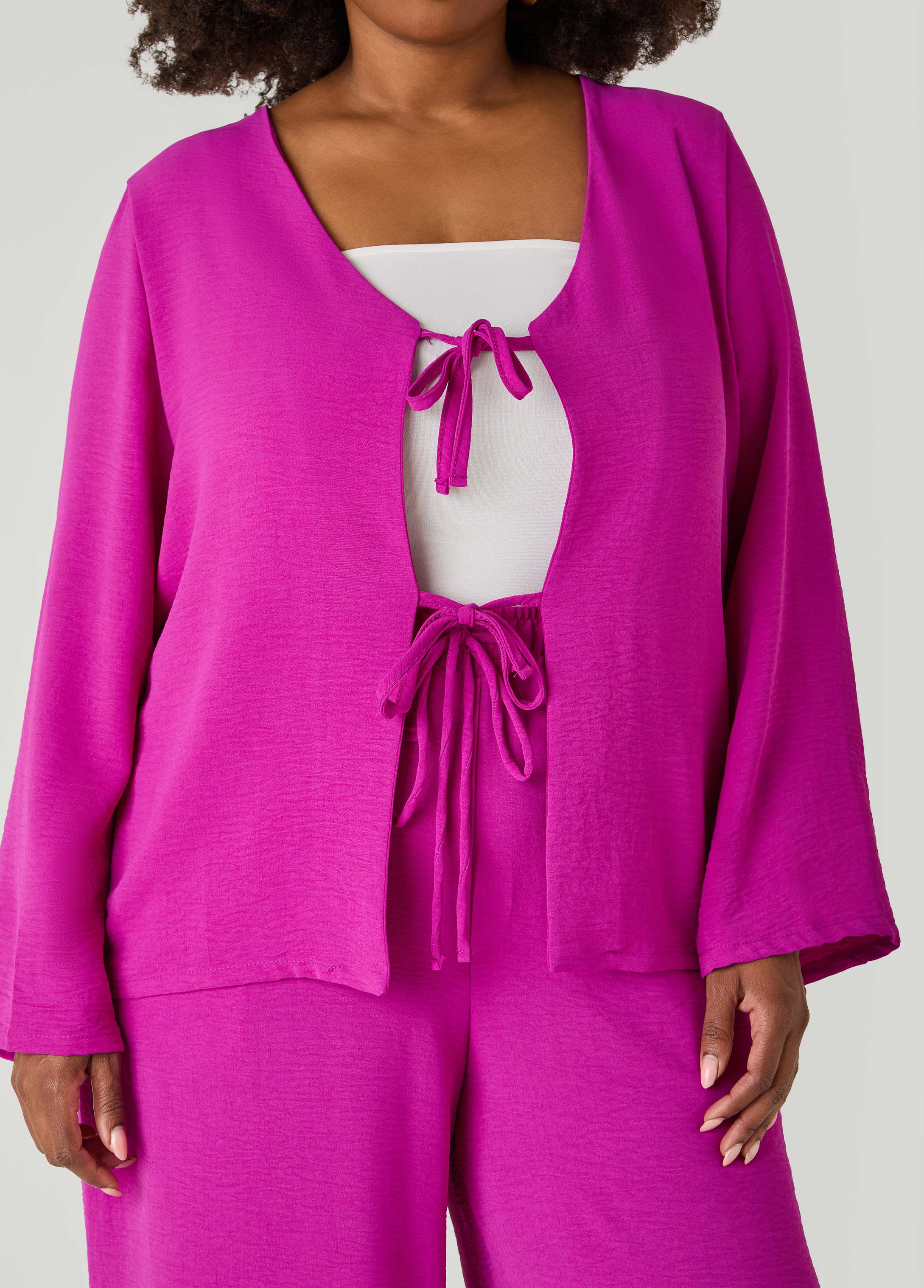 Textured Tie Front Jacket - Image 3
