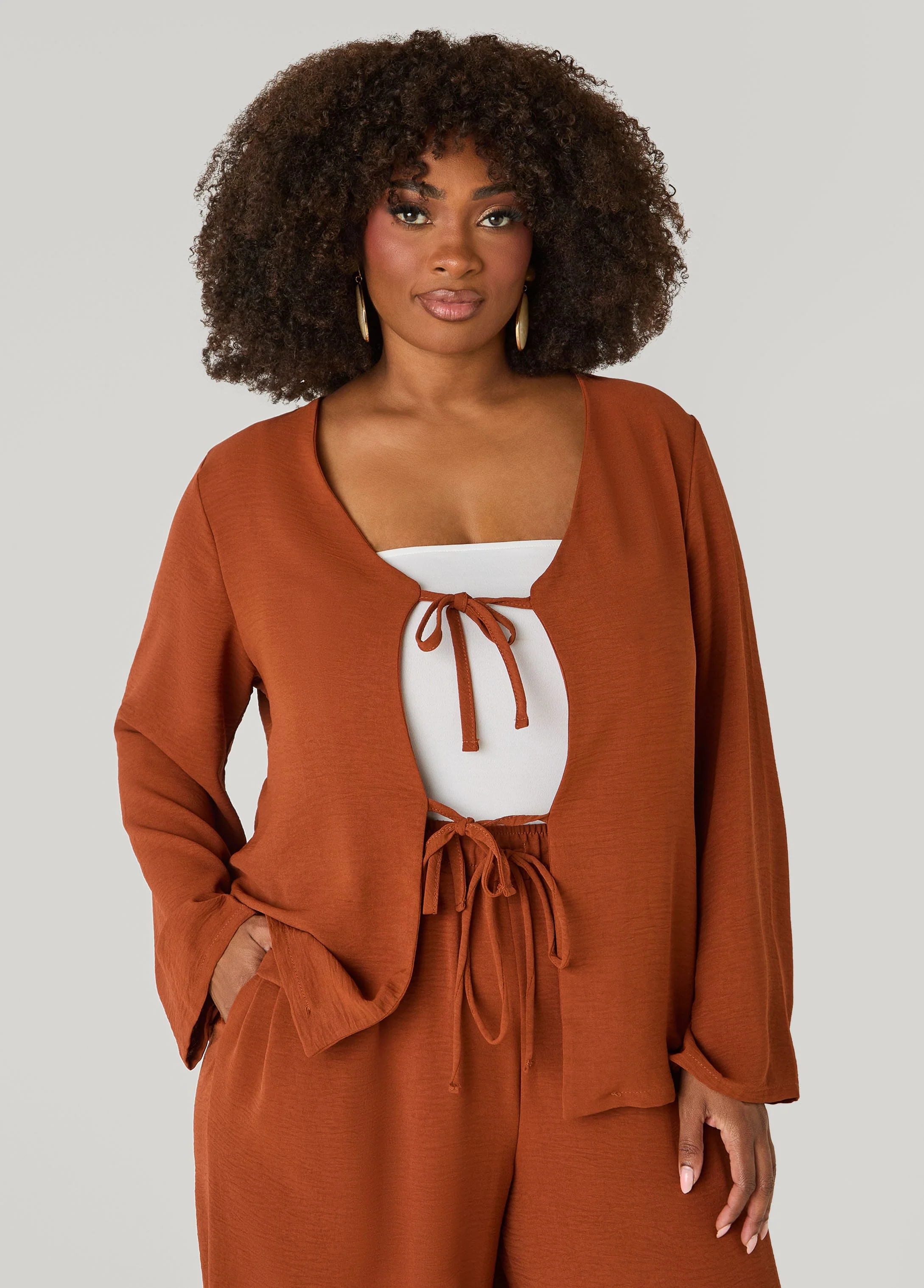 Textured Tie Front Jacket - Image 5