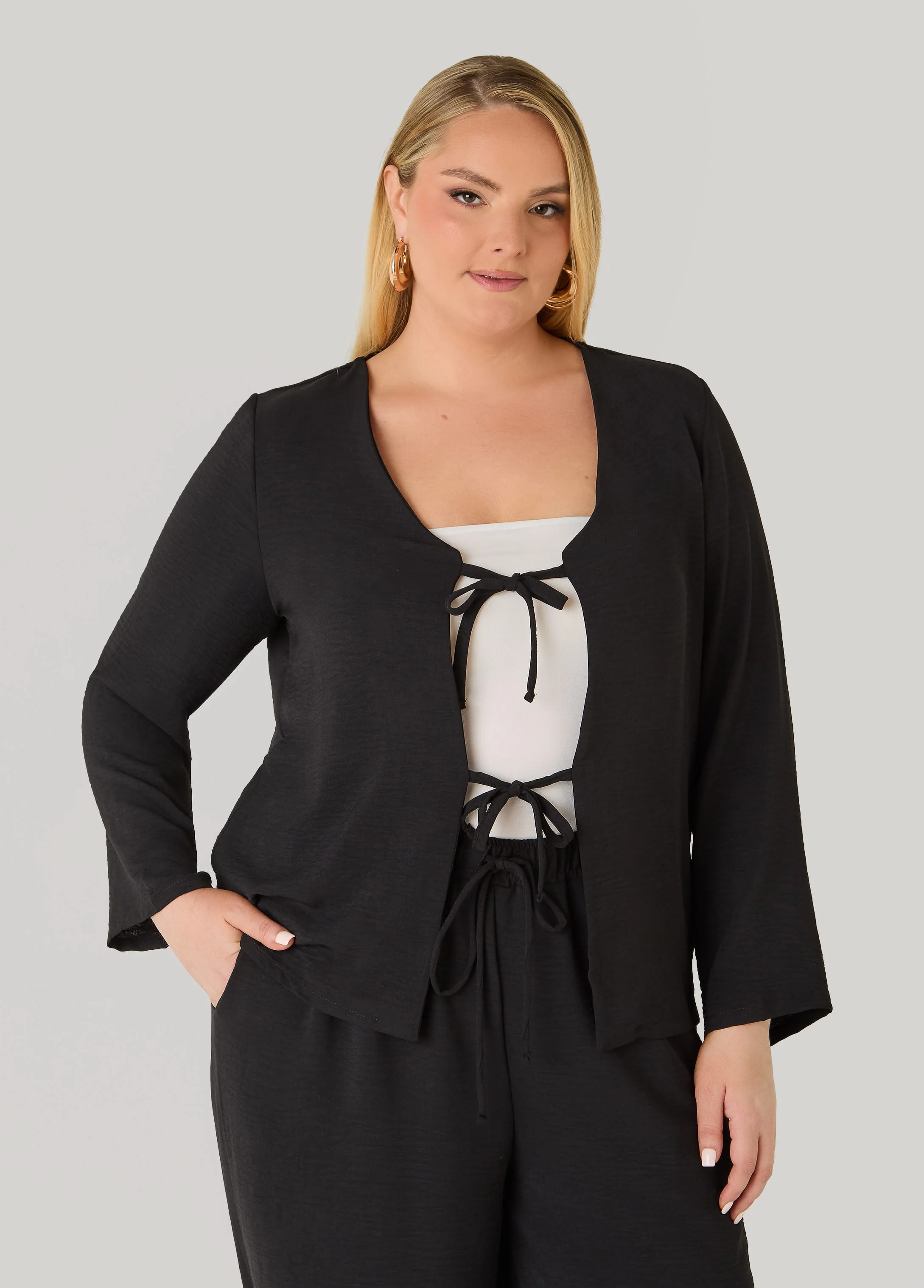 Textured Tie Front Jacket - Image 9