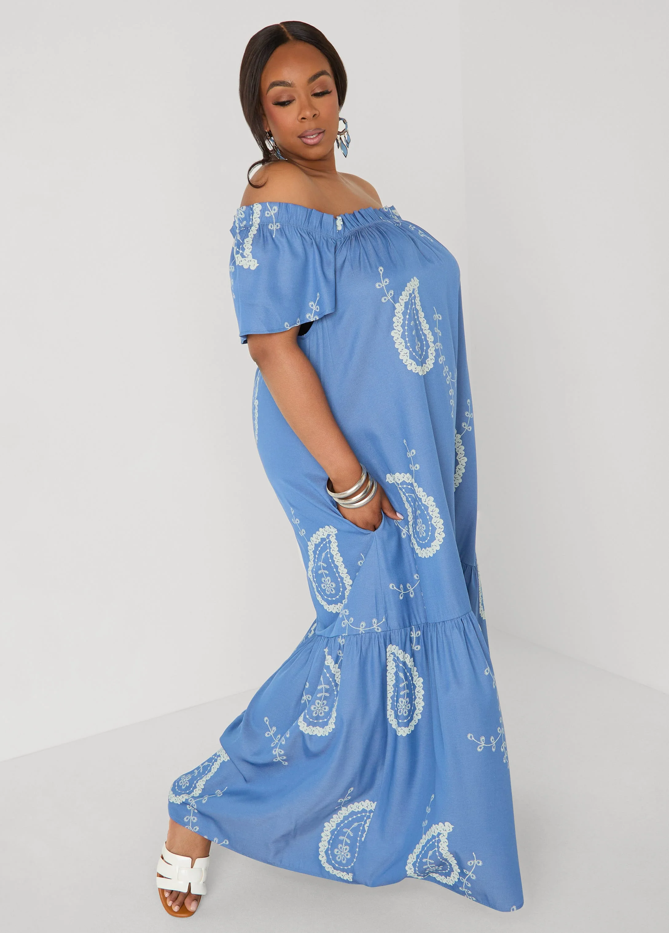 Off The Shoulder Paisley Dress - Image 3