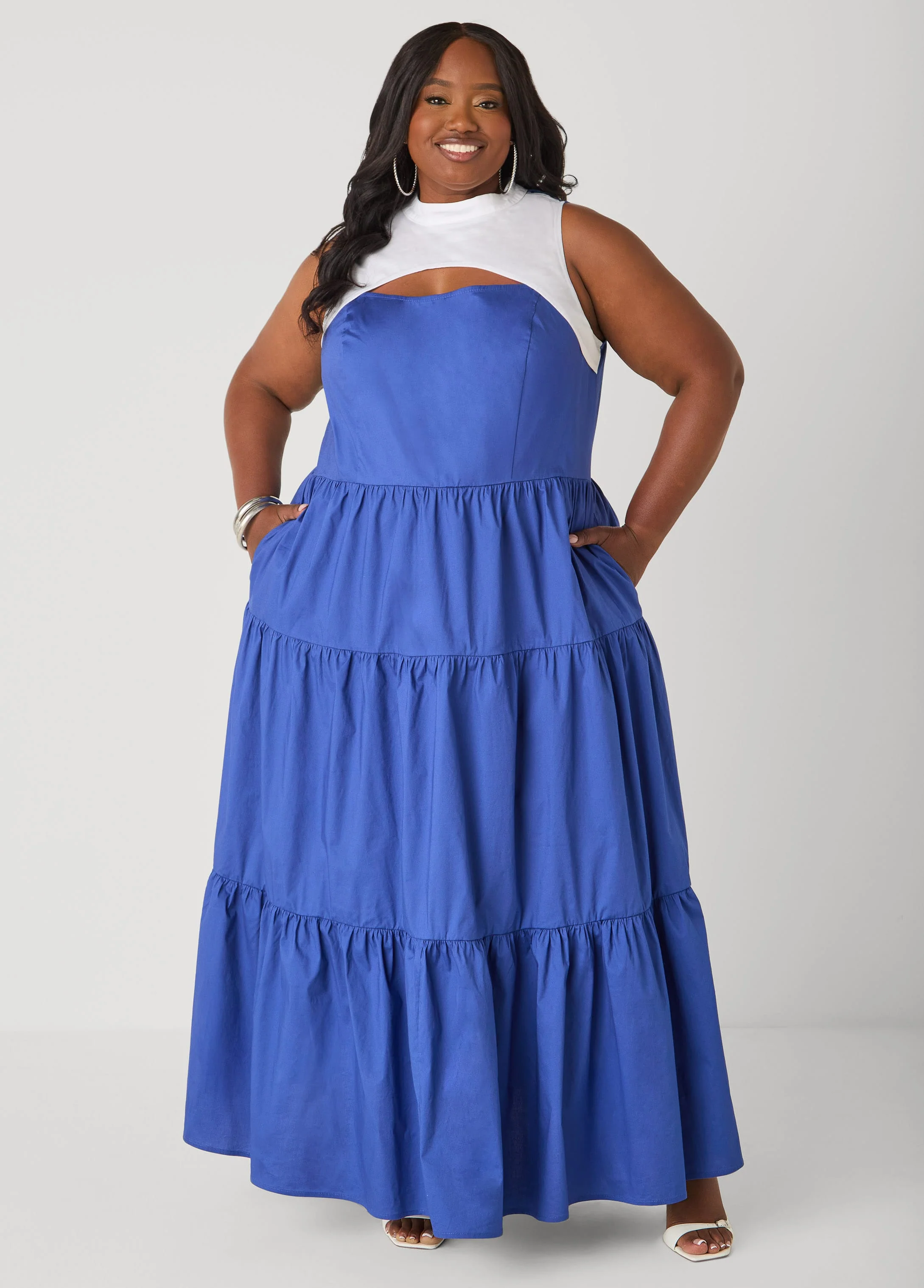Two Tone Cutout Maxi Dress