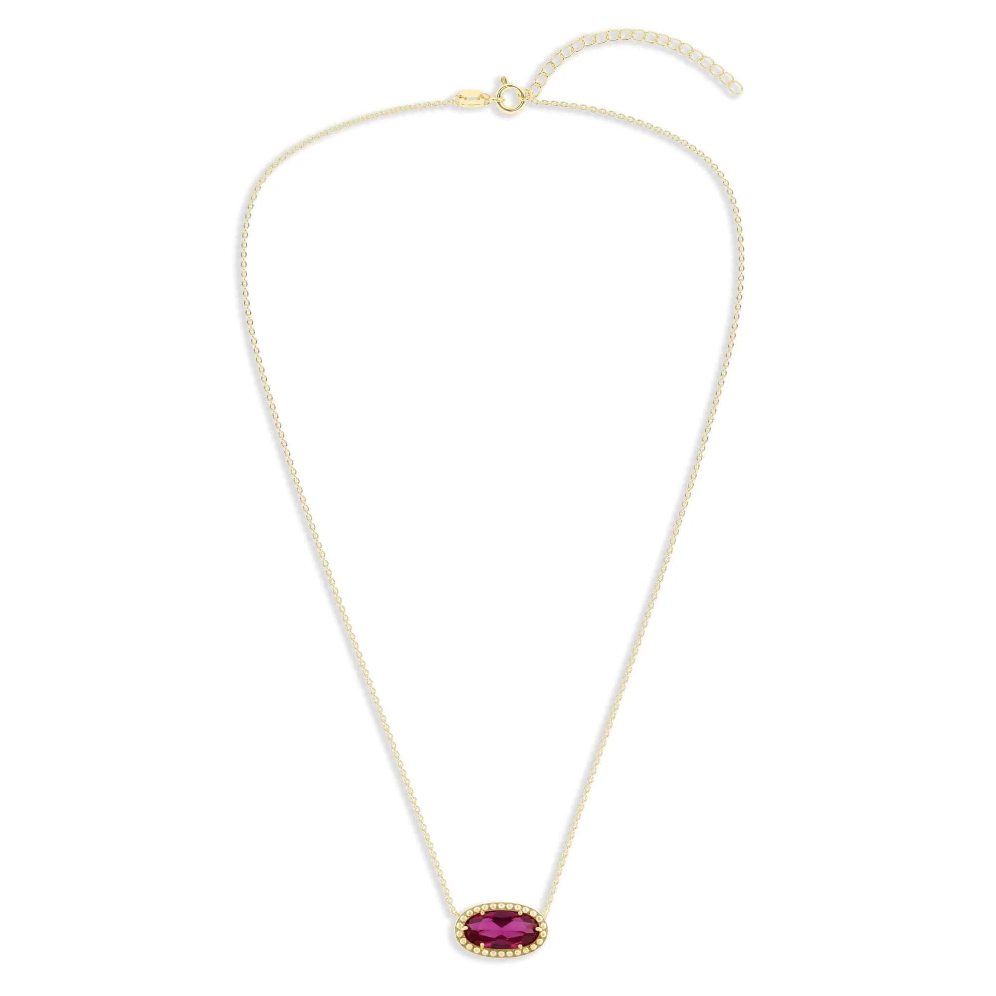 Oval Gemstone Necklace in 14K Gold Plated Sterling Silver, Oval Pendant Size 6 * 12mm, 15" Cable Chain with 2" Extender, Gift Box Included - Apr, White Zircon - Image 27