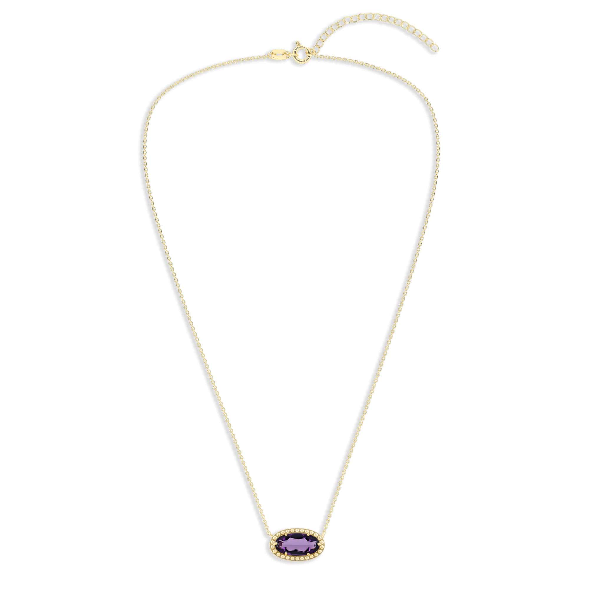 Oval Gemstone Necklace in 14K Gold Plated Sterling Silver, Oval Pendant Size 6 * 12mm, 15" Cable Chain with 2" Extender, Gift Box Included - Apr, White Zircon - Image 57