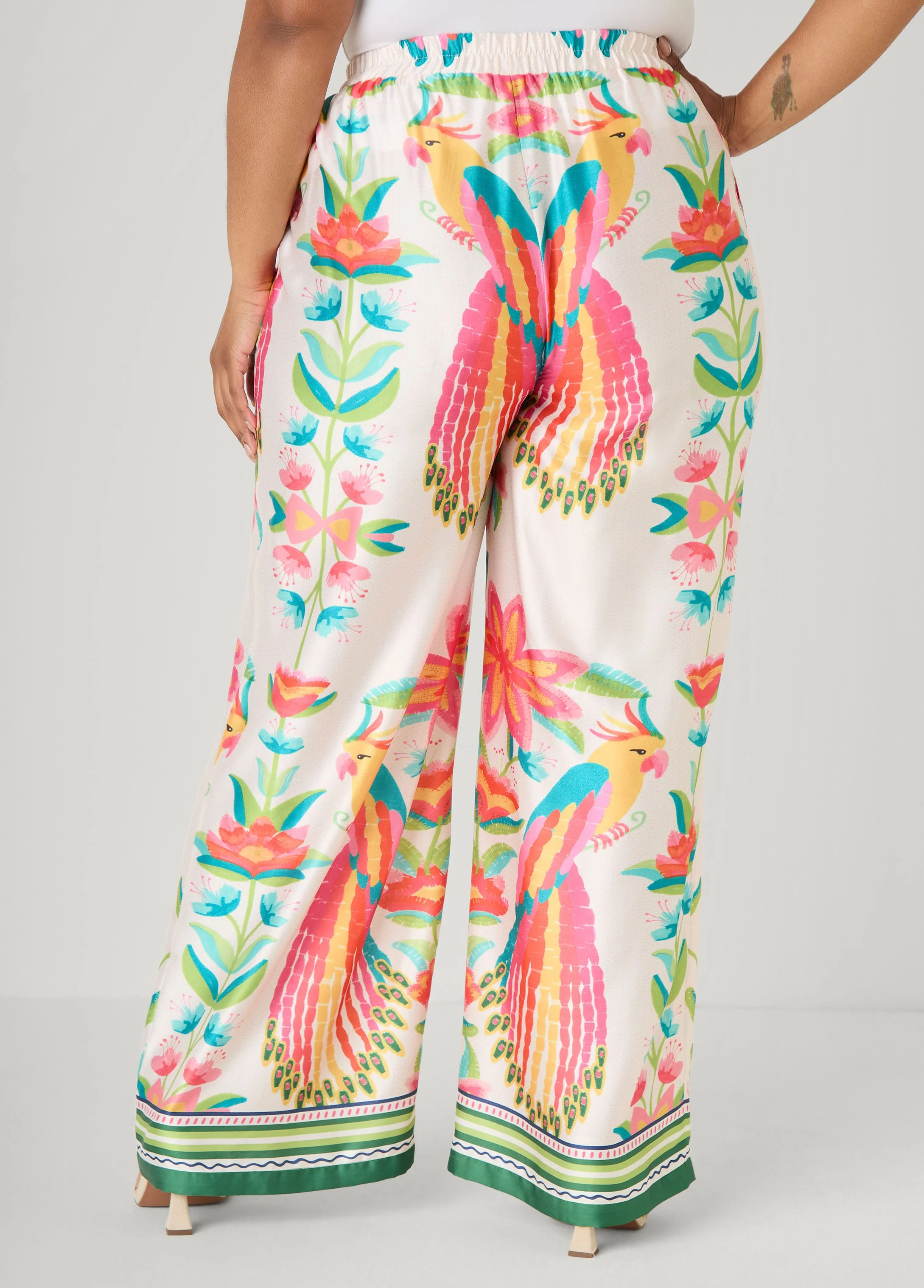 Parrot Print Satin Wide Leg Pants - Image 2