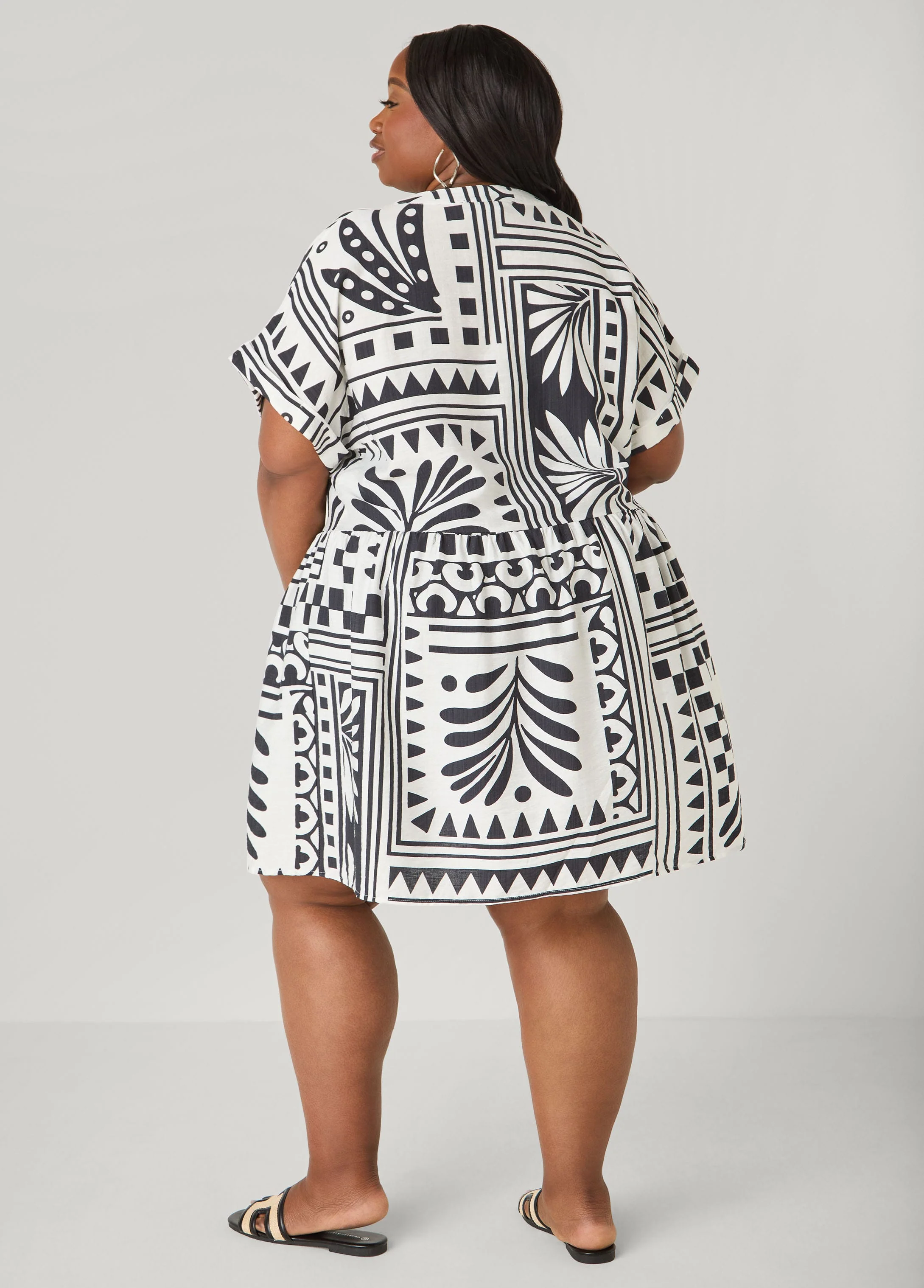 Printed Cuffed Babydoll Dress - Image 2