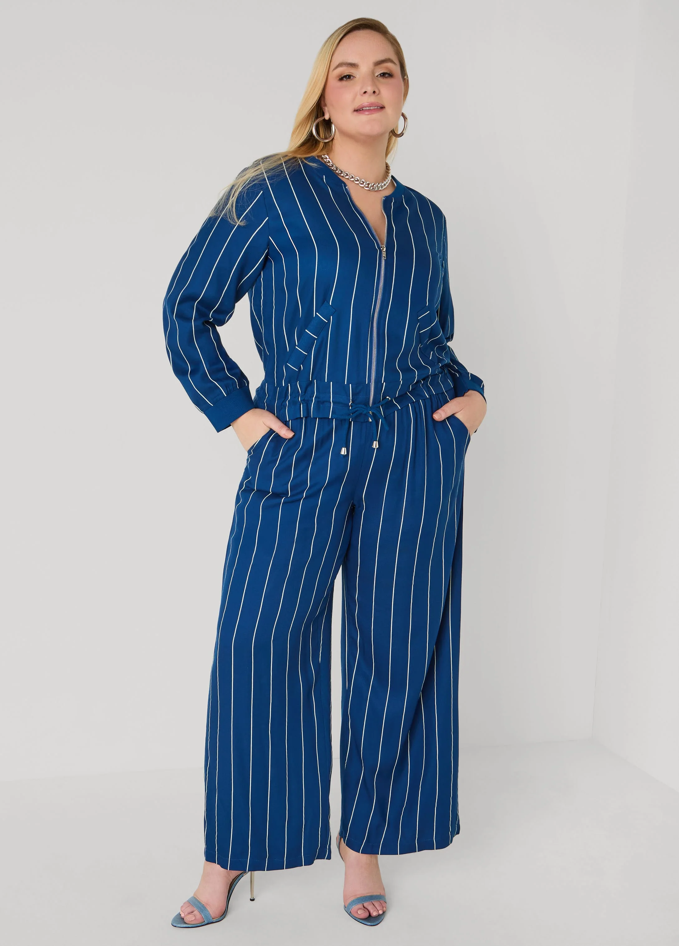 Pinstriped Zip Front Jacket - Image 3