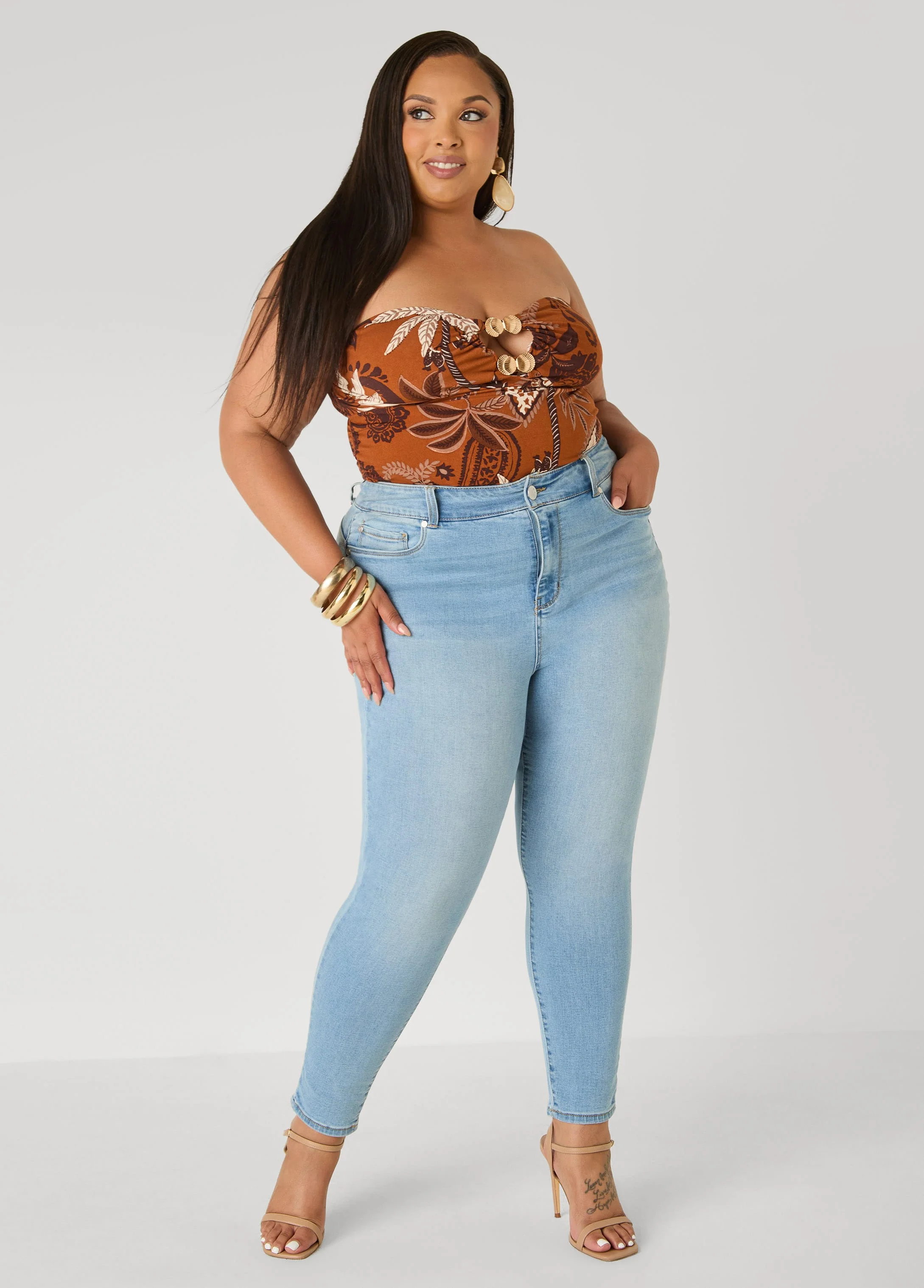 Leaf Print Cutout Tube Top - Image 3