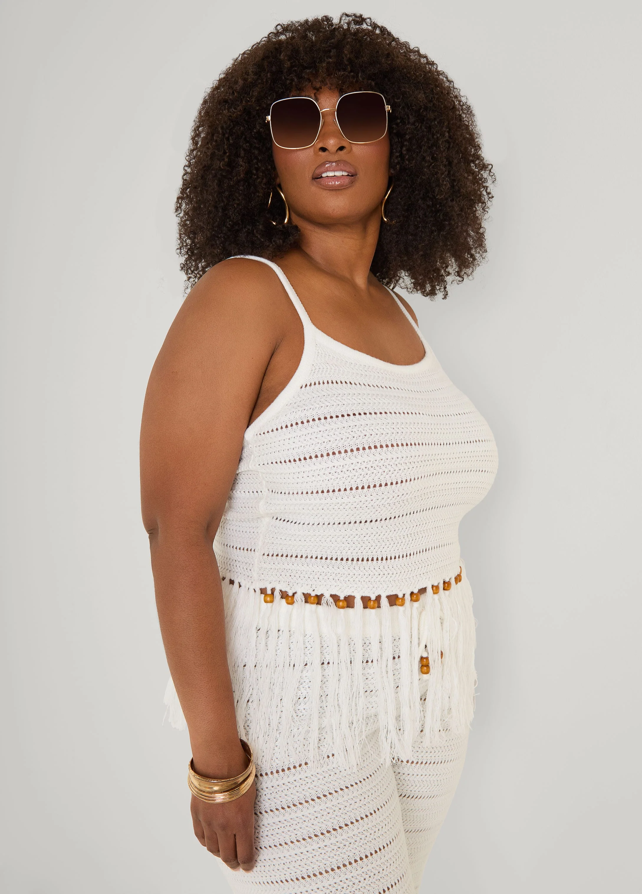 Beaded Fringe Crochet Coverup Set - Image 4