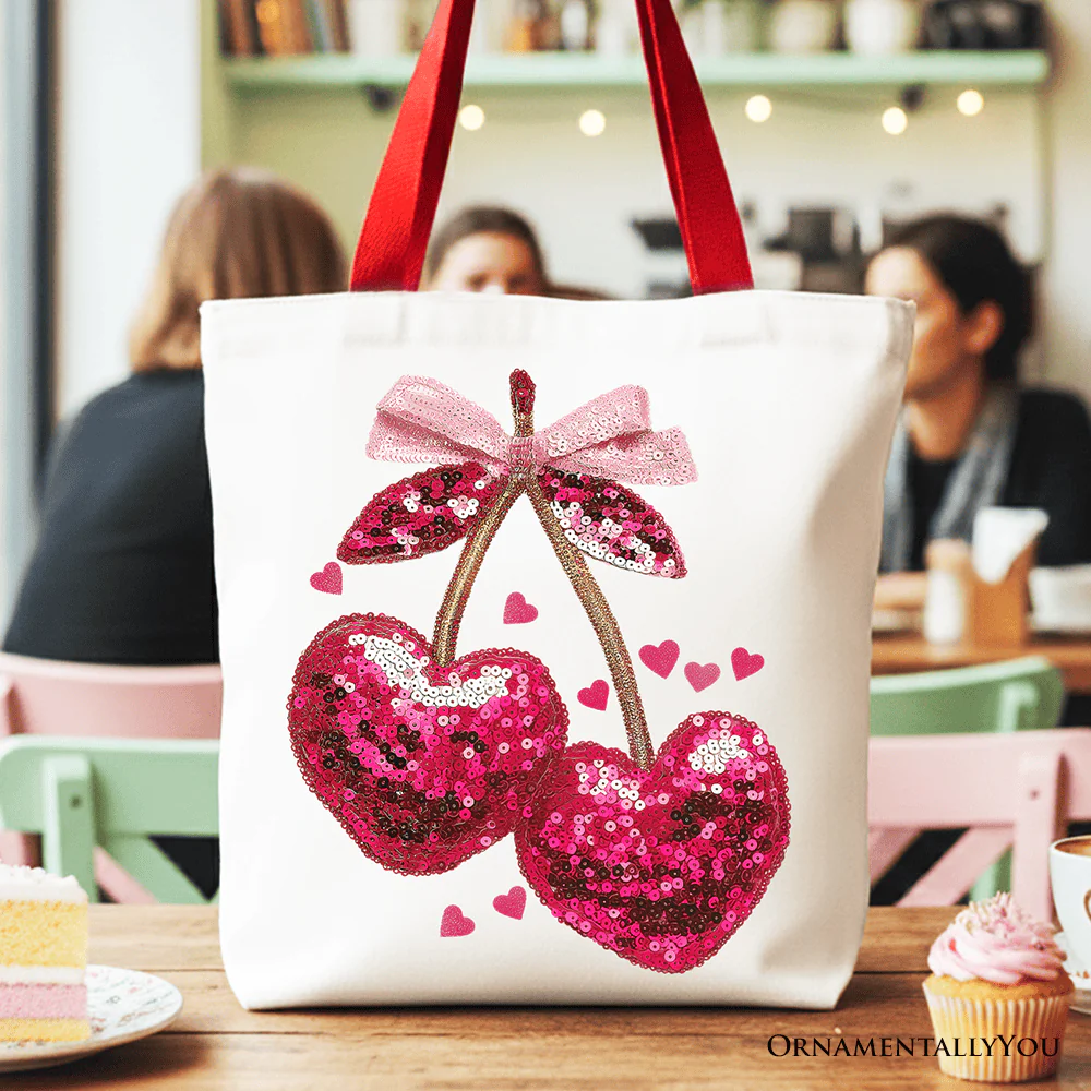 Sequin Cherry Heart Tote Bag