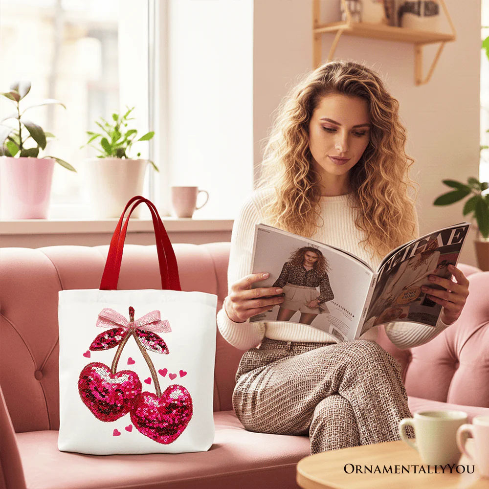 Sequin Cherry Heart Tote Bag - Image 2