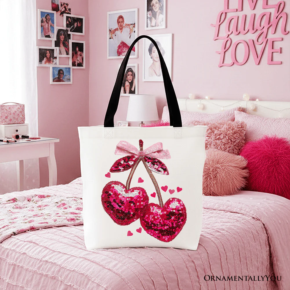 Sequin Cherry Heart Tote Bag - Image 5