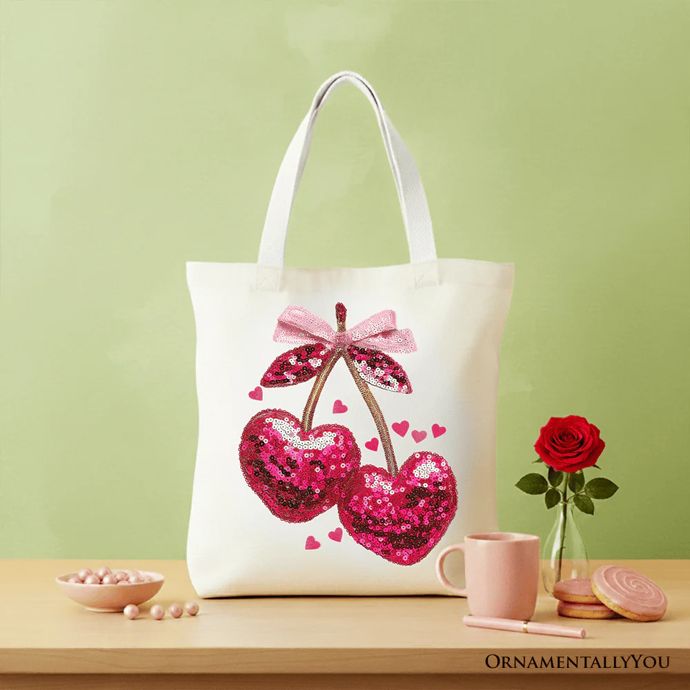 Sequin Cherry Heart Tote Bag - Image 7