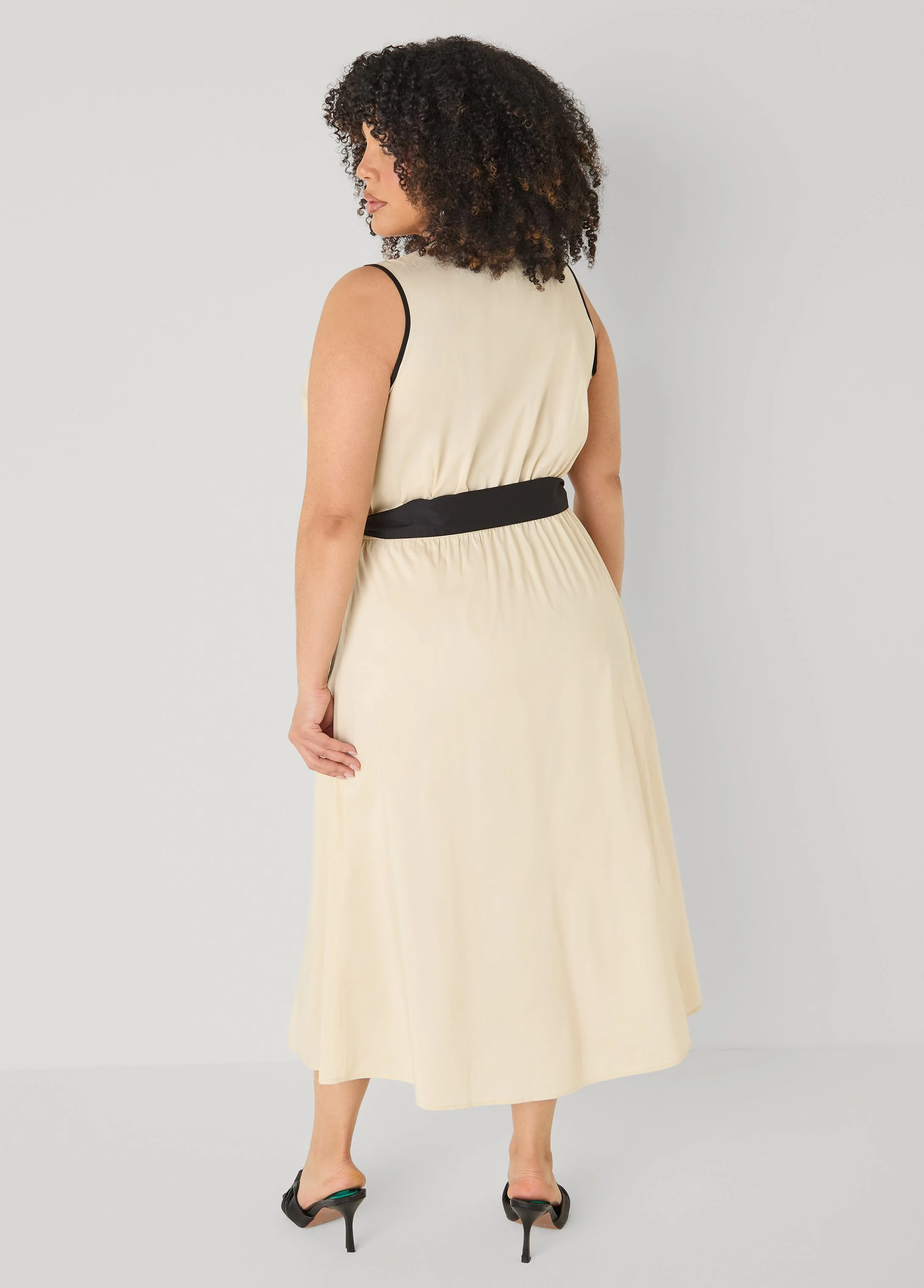 Cotton Blend A Line Wrap Dress - Image 2