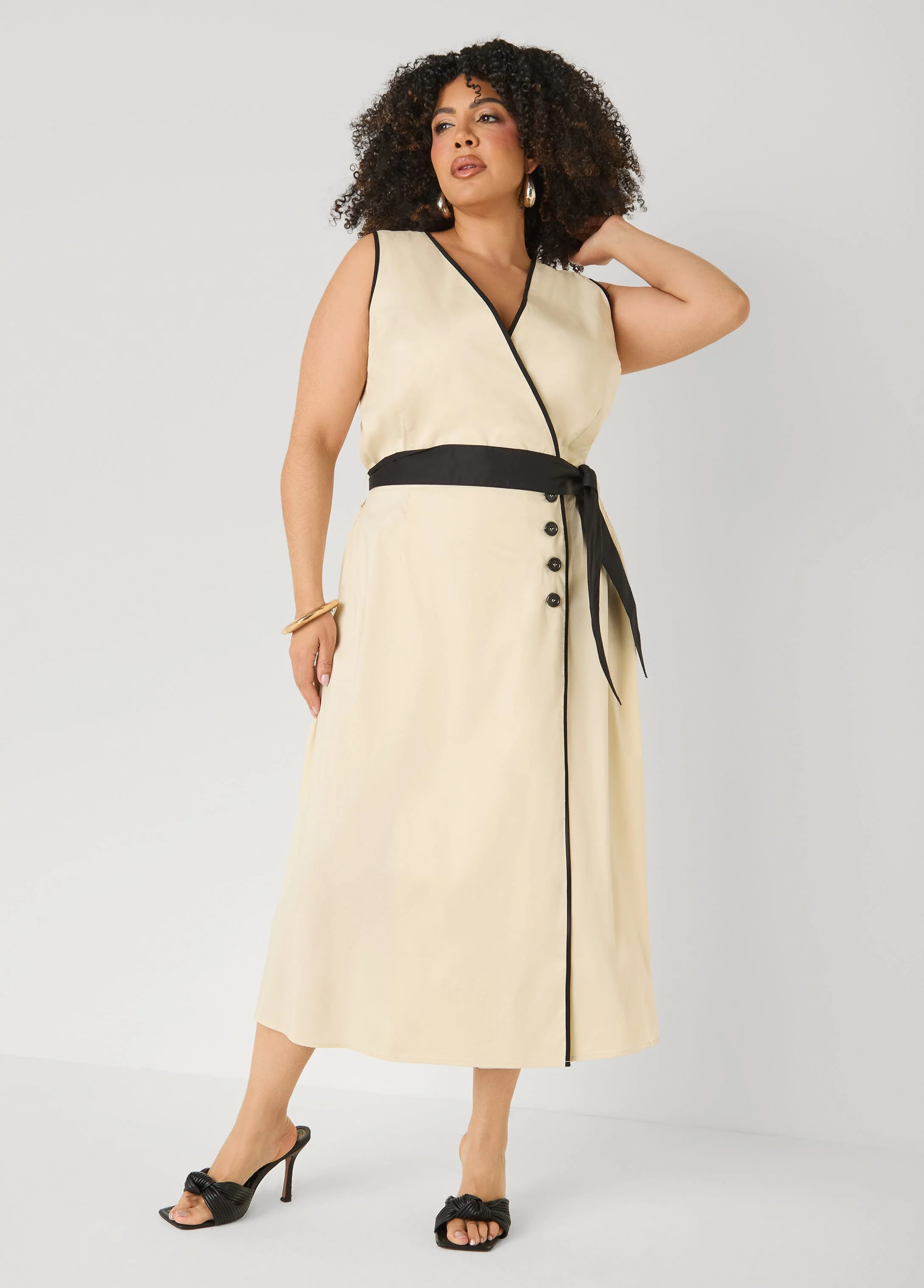 Cotton Blend A Line Wrap Dress - Image 3