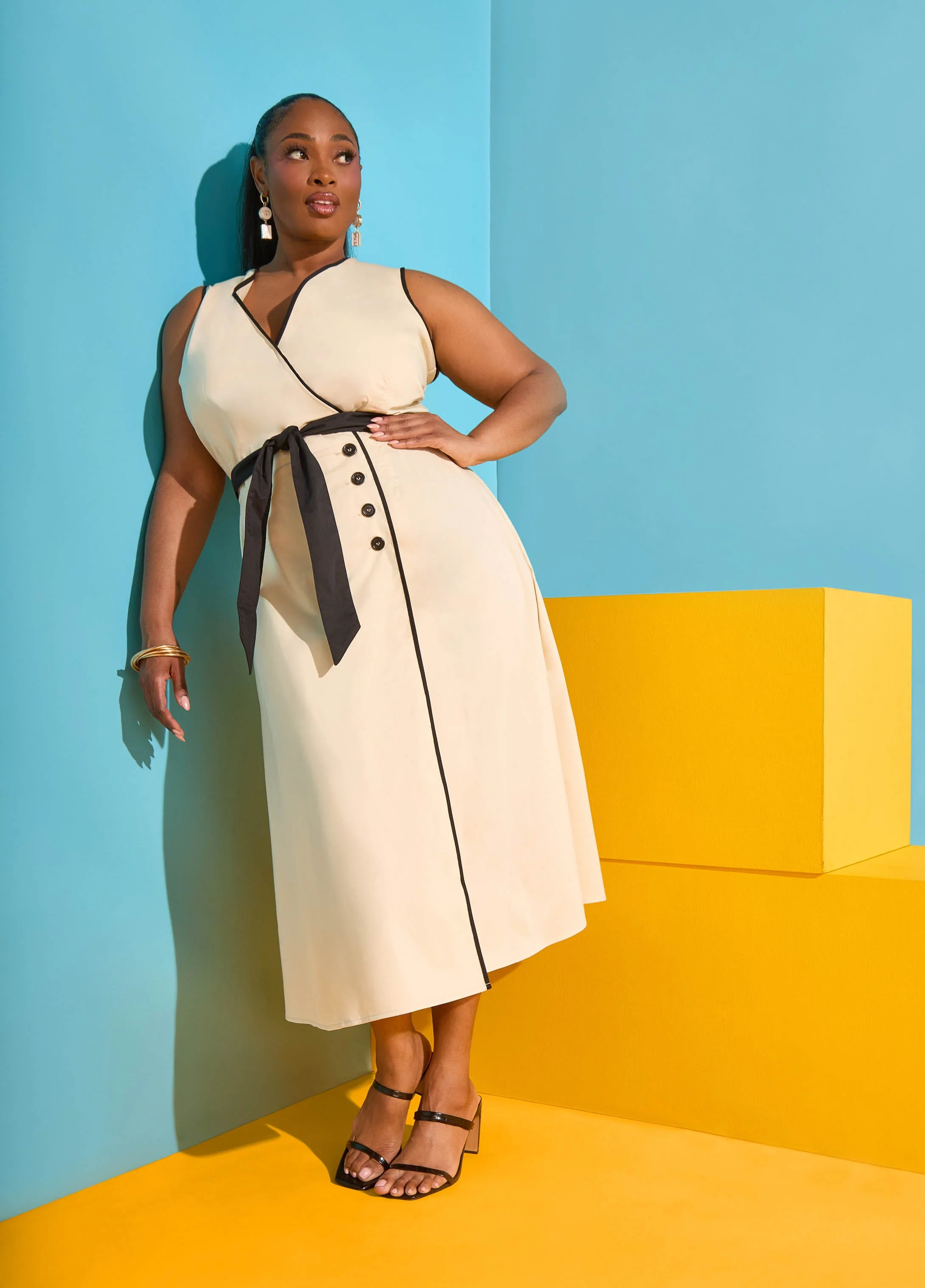 Cotton Blend A Line Wrap Dress - Image 5