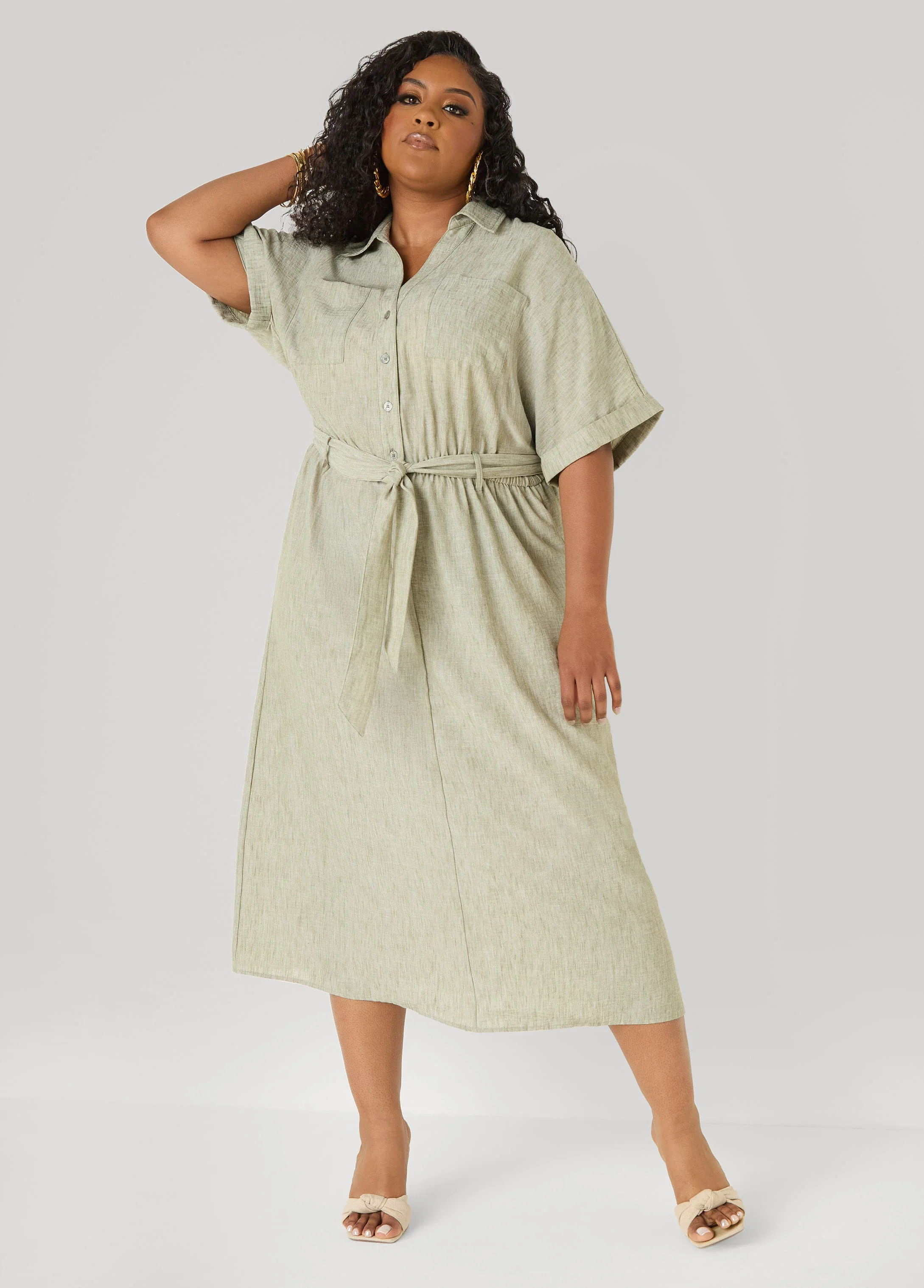 Collared Shirtdress with Tie Waist - Image 5