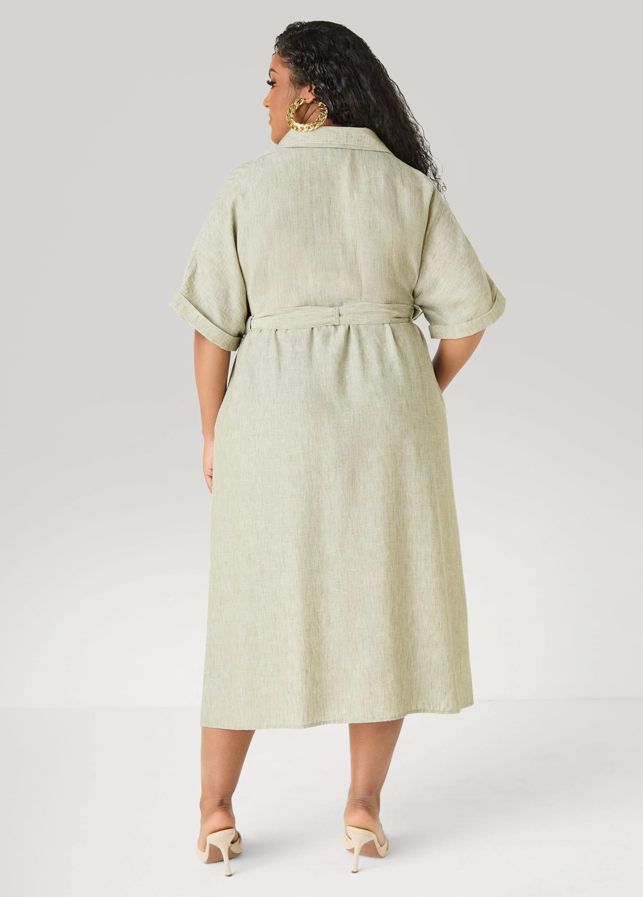 Collared Shirtdress with Tie Waist - Image 6