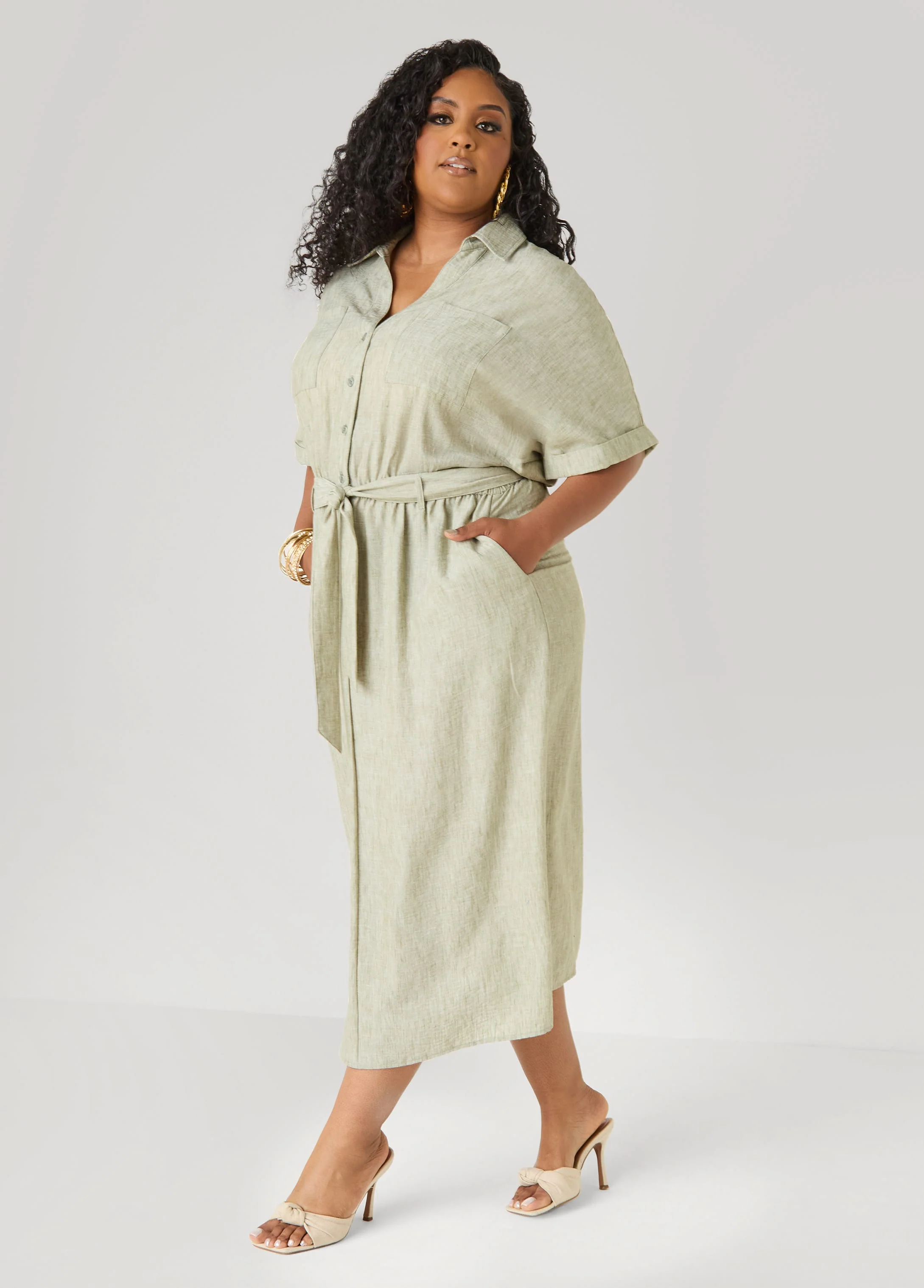 Collared Shirtdress with Tie Waist - Image 7