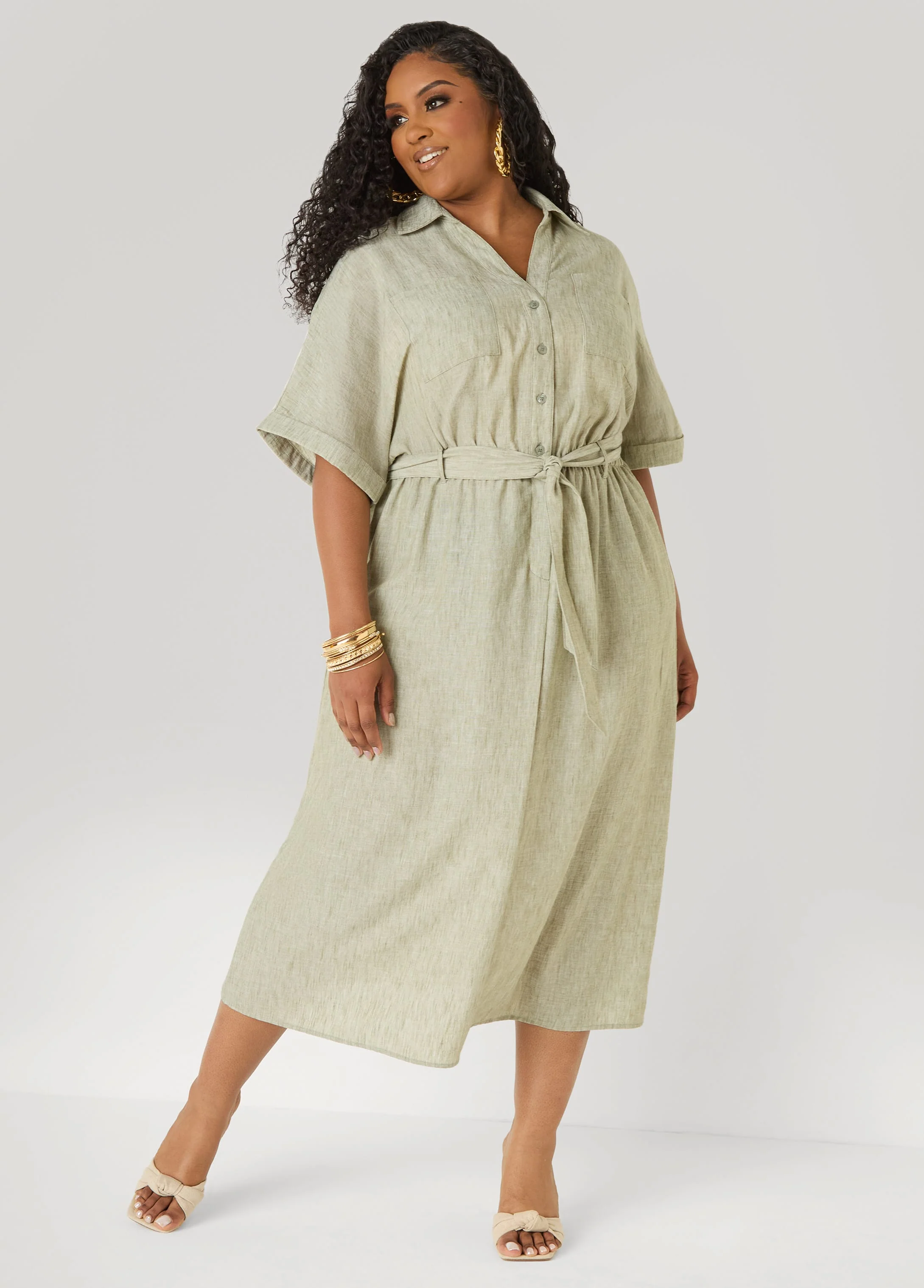 Collared Shirtdress with Tie Waist - Image 8