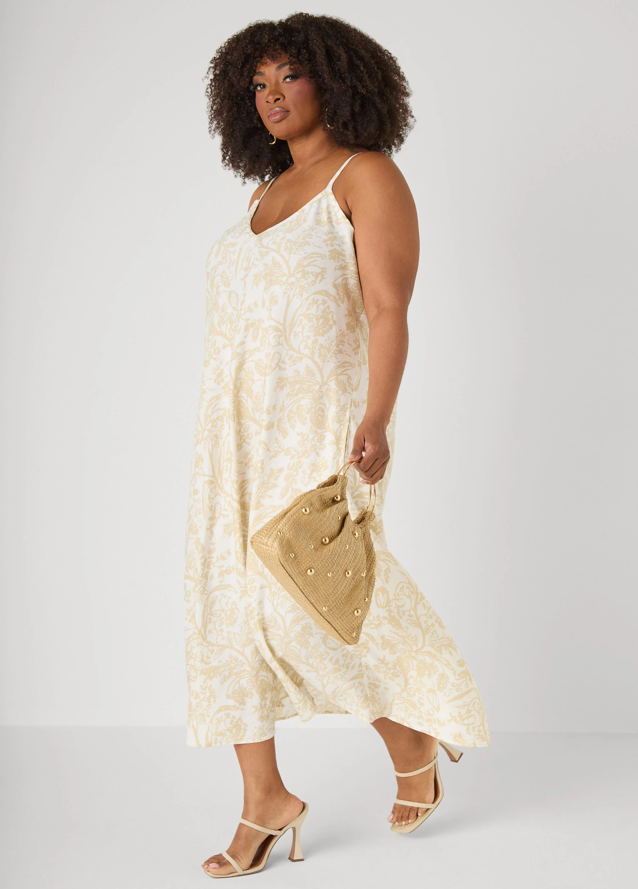 Floral Print V Neck Midaxi Dress - Image 3