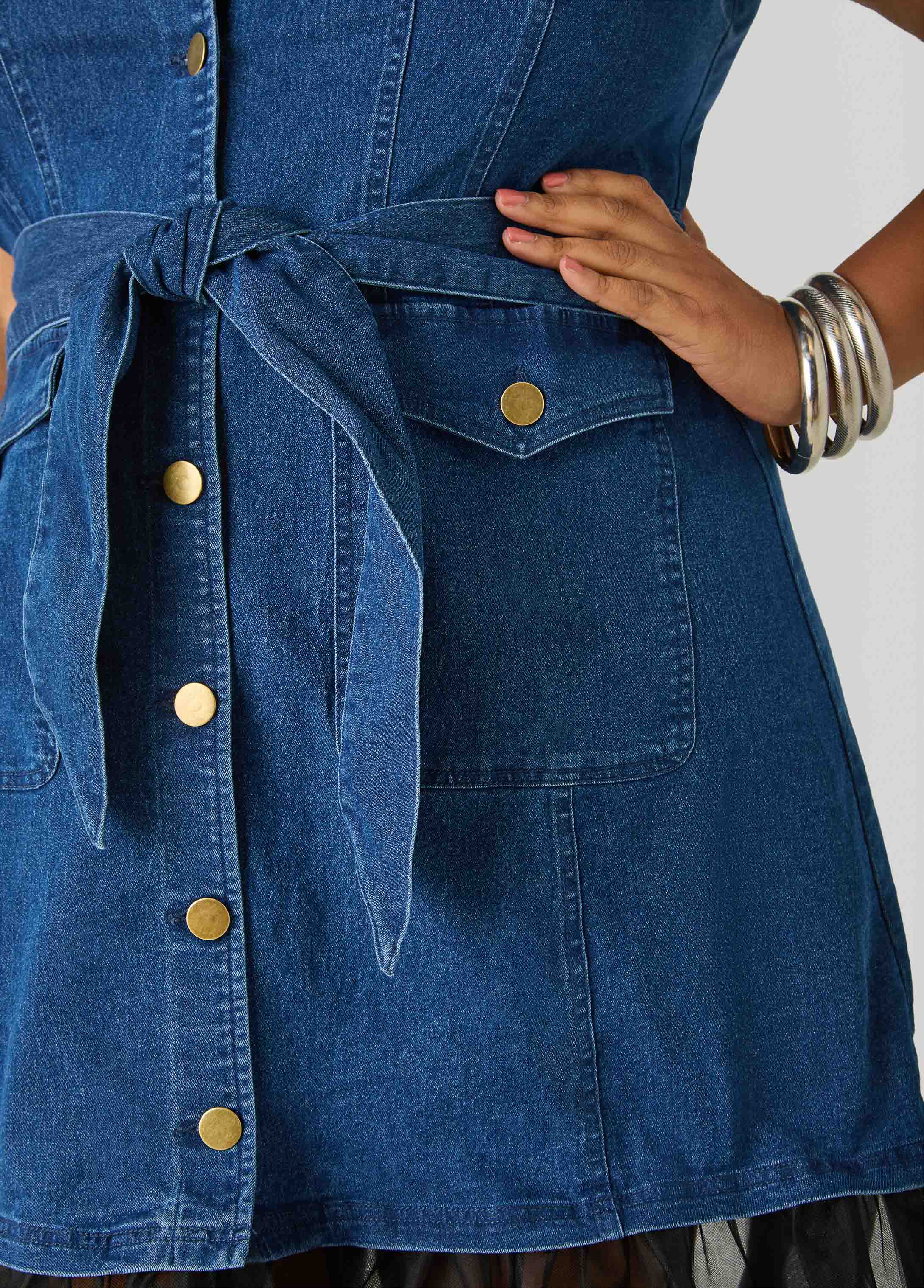 Tulle Paneled Denim Maxi Dress - Image 4
