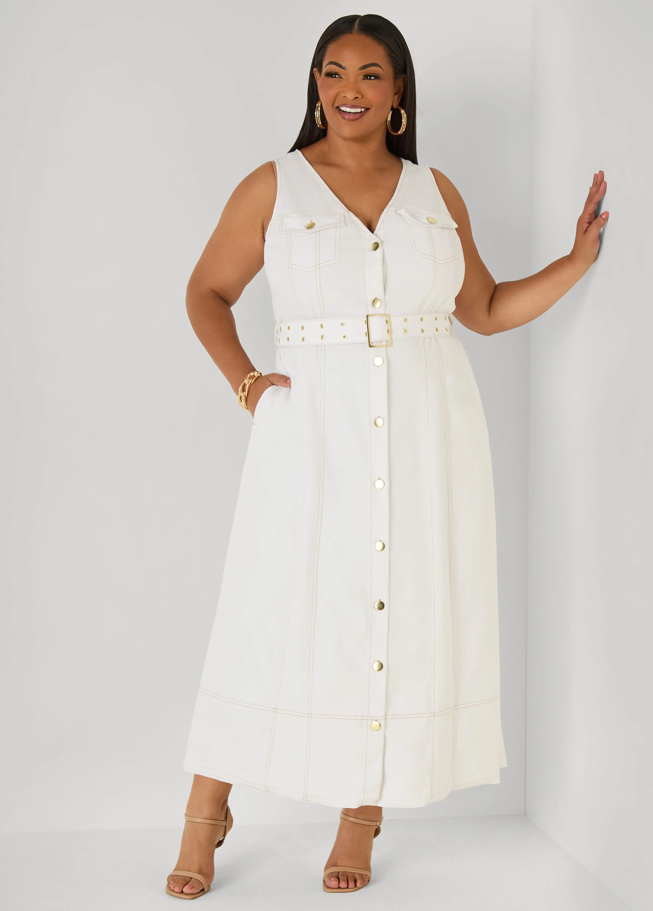 Belted Denim Maxi Shirtdress - Image 4